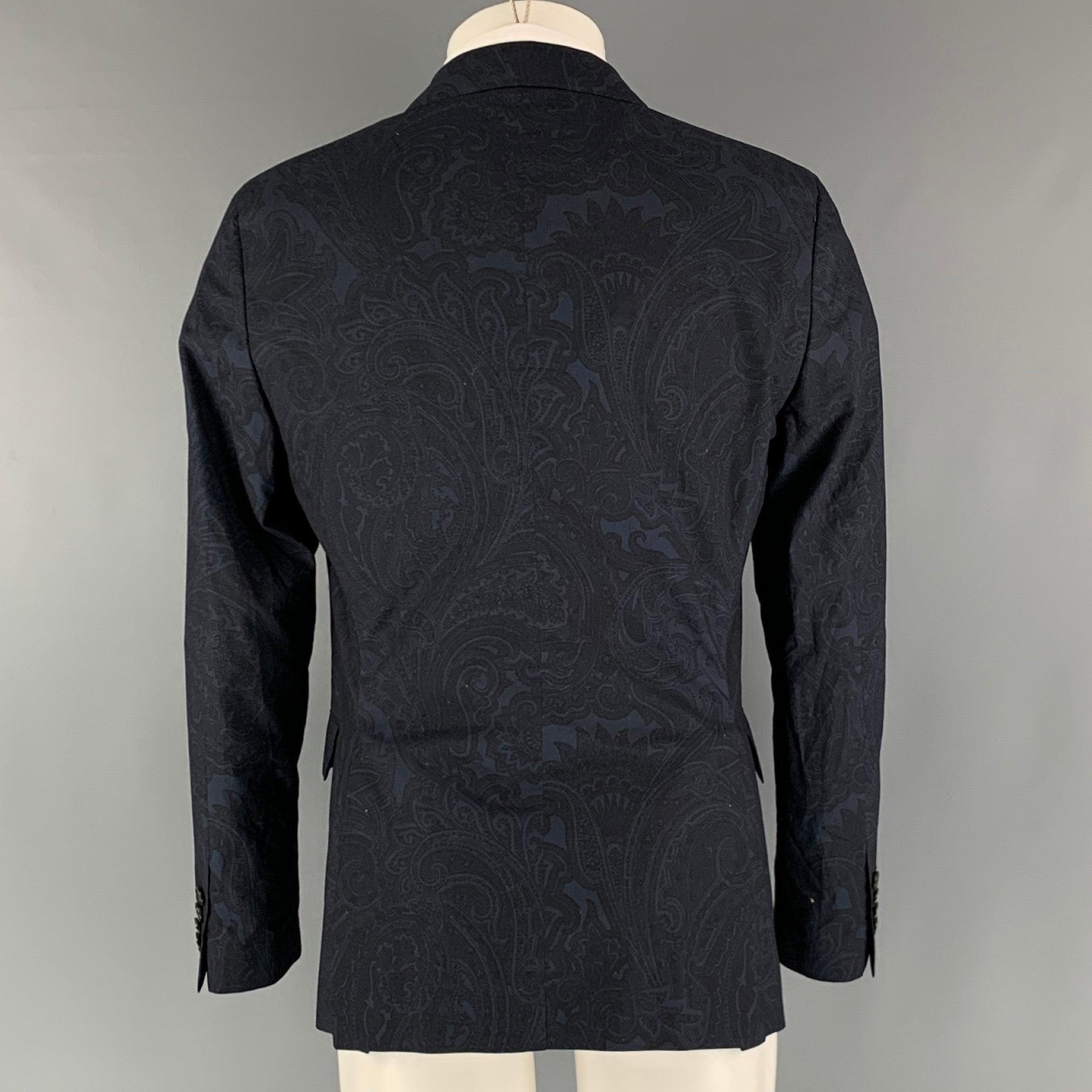 ETRO Size 38 Navy Paisley Cotton Notch Lapel Sport Coat In Excellent Condition For Sale In San Francisco, CA