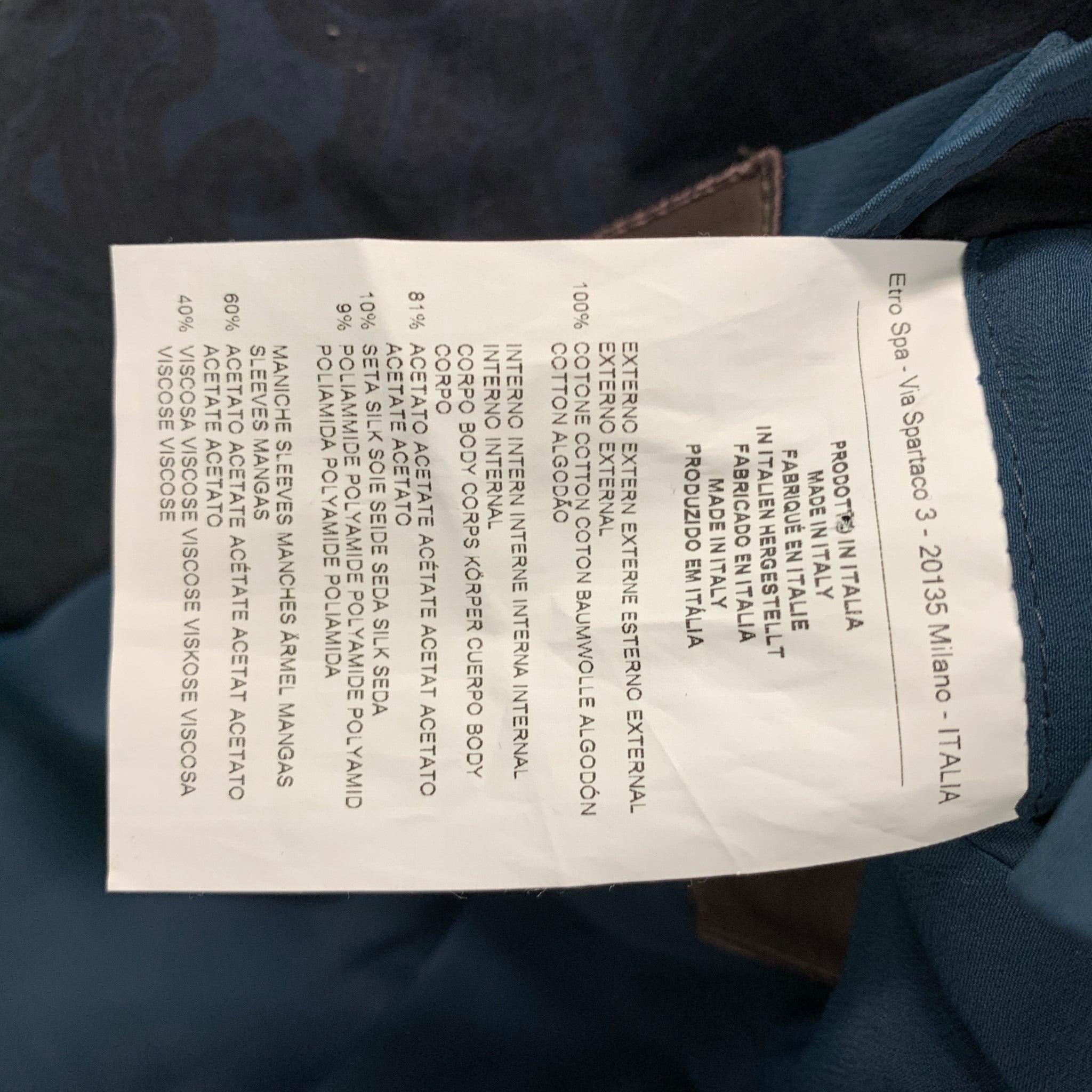 ETRO Size 38 Navy Paisley Cotton Notch Lapel Sport Coat For Sale 1