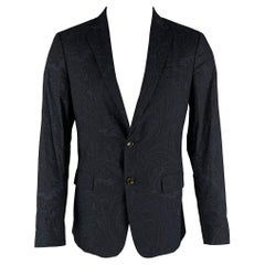 ETRO Size 38 Navy Paisley Cotton Notch Lapel Sport Coat