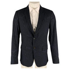 ETRO Size 38 Navy Paisley Cotton Notch Lapel Sport Coat