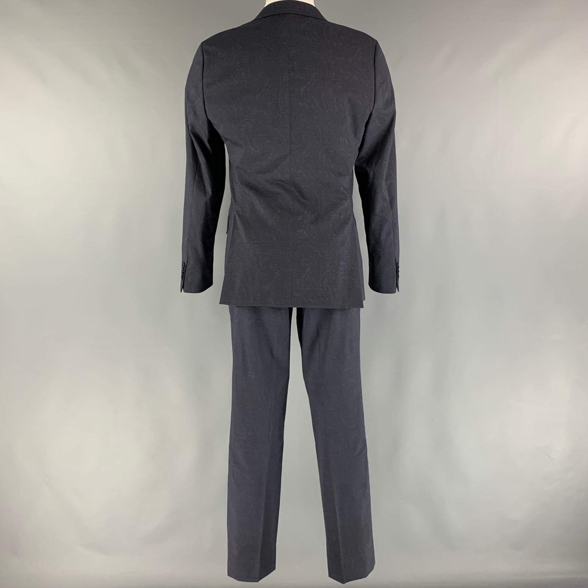 Men's ETRO Size 38 Navy Paisley Wool Elastane Notch Lapel 32 31 Suit