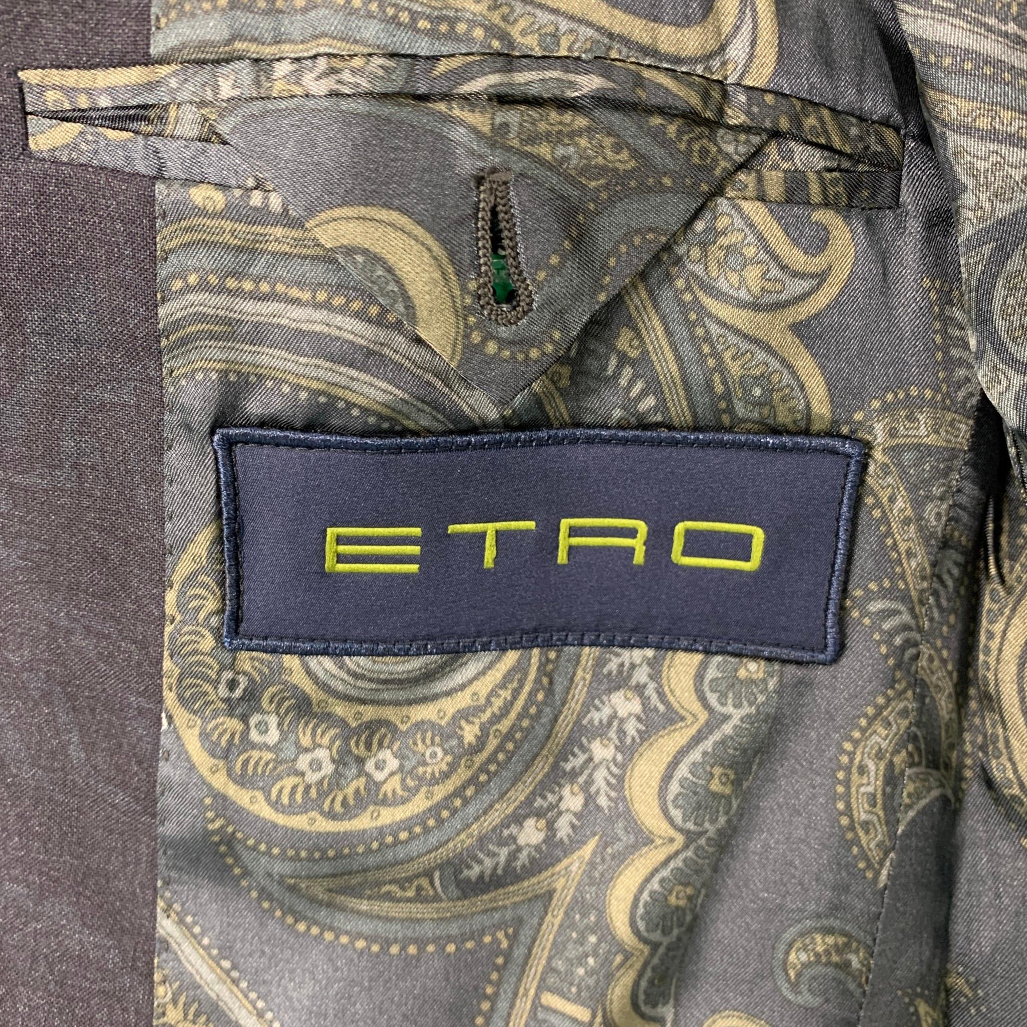 ETRO Size 38 Navy Paisley Wool Elastane Notch Lapel 32 31 Suit 1