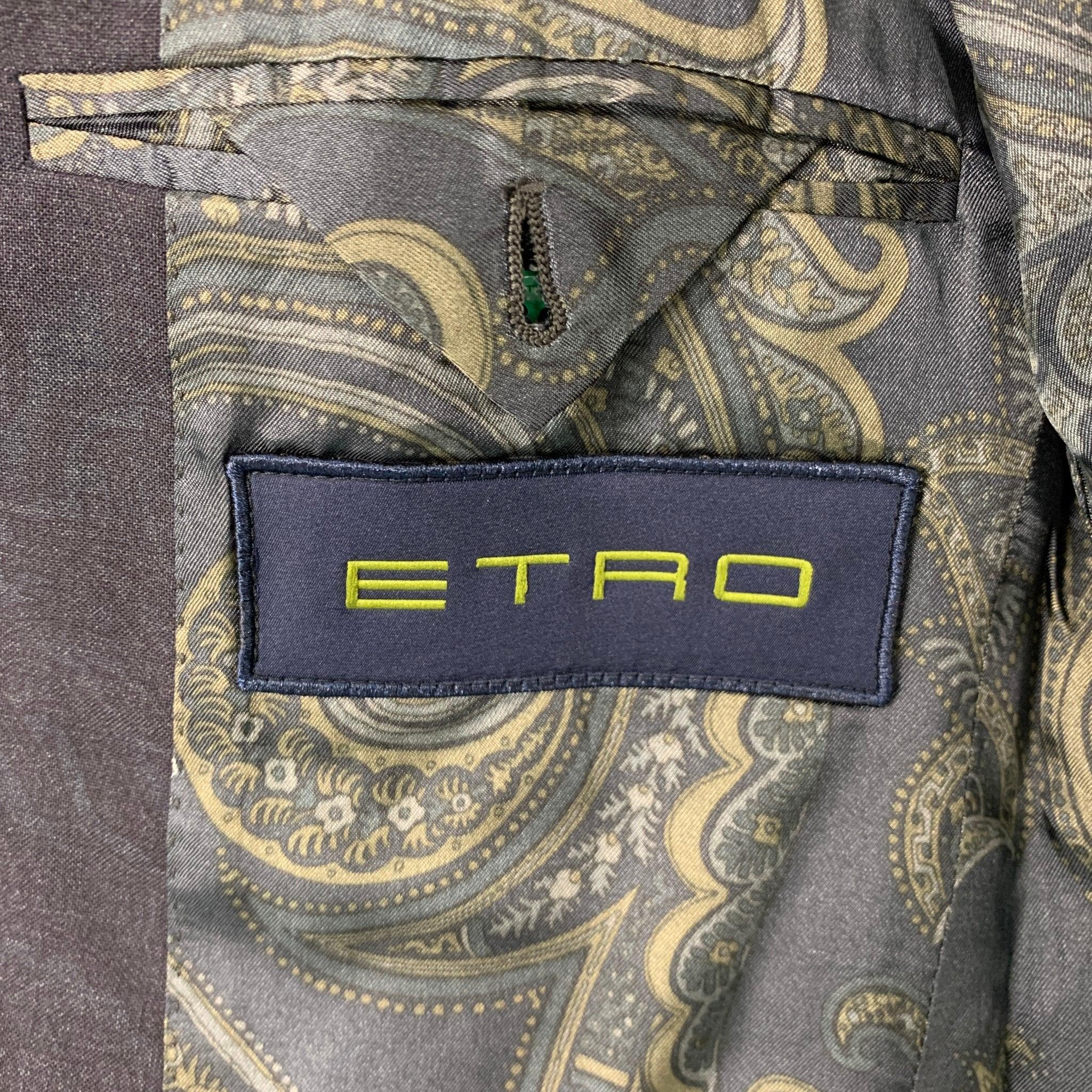 ETRO Size 38 Navy Paisley Wool  Elastane Notch Lapel 32 31 Suit For Sale 3