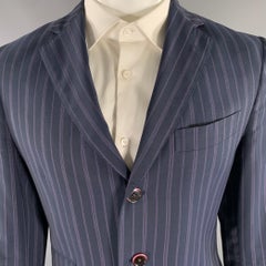 ETRO Taille 38 Navy Purple Pinstripe Wool Notch Lapel Suit