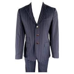 ETRO Size 38 Navy Purple Pinstripe Wool Notch Lapel Suit