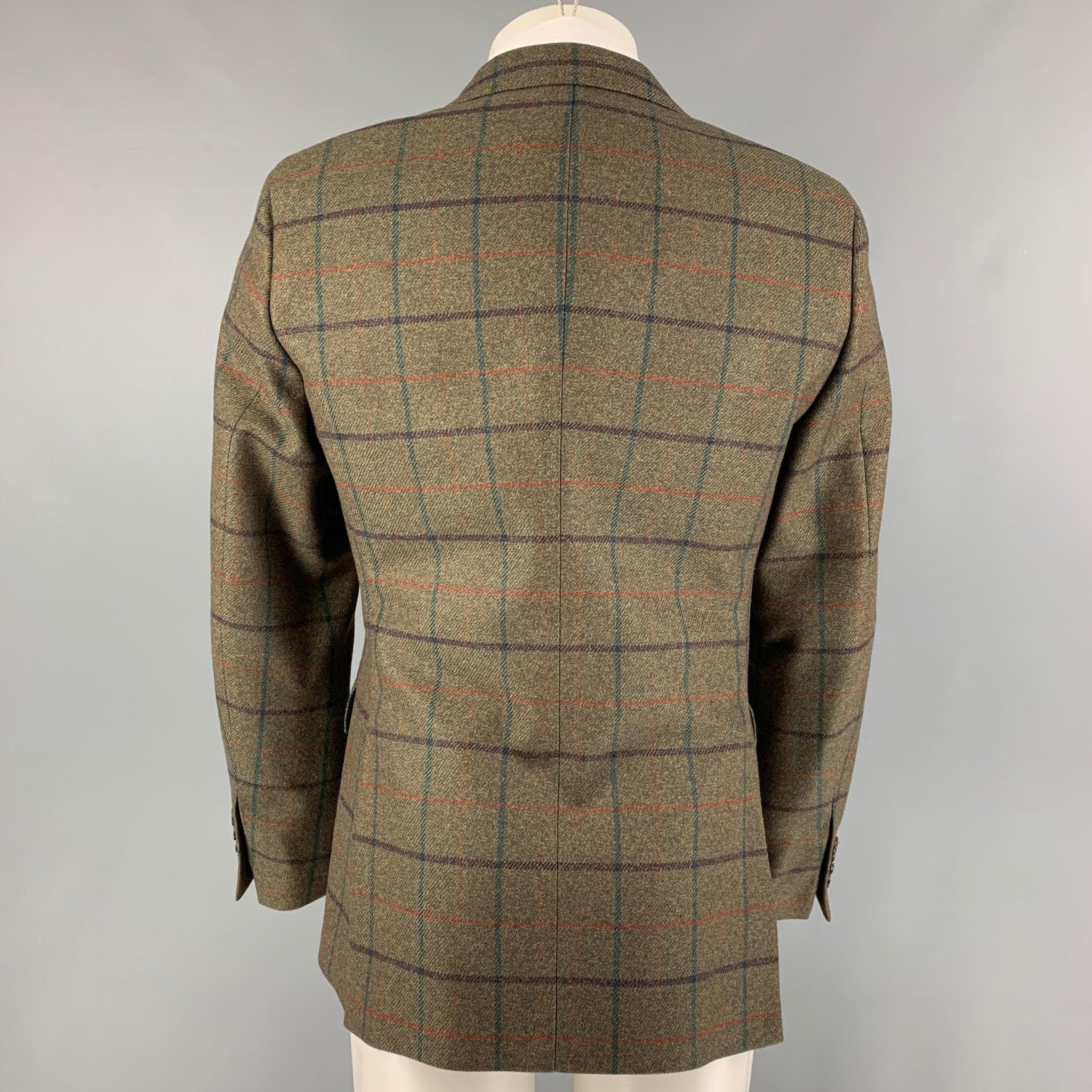 ETRO Size 38 Olive Window Pane Wool Sport Coat In Good Condition For Sale In San Francisco, CA