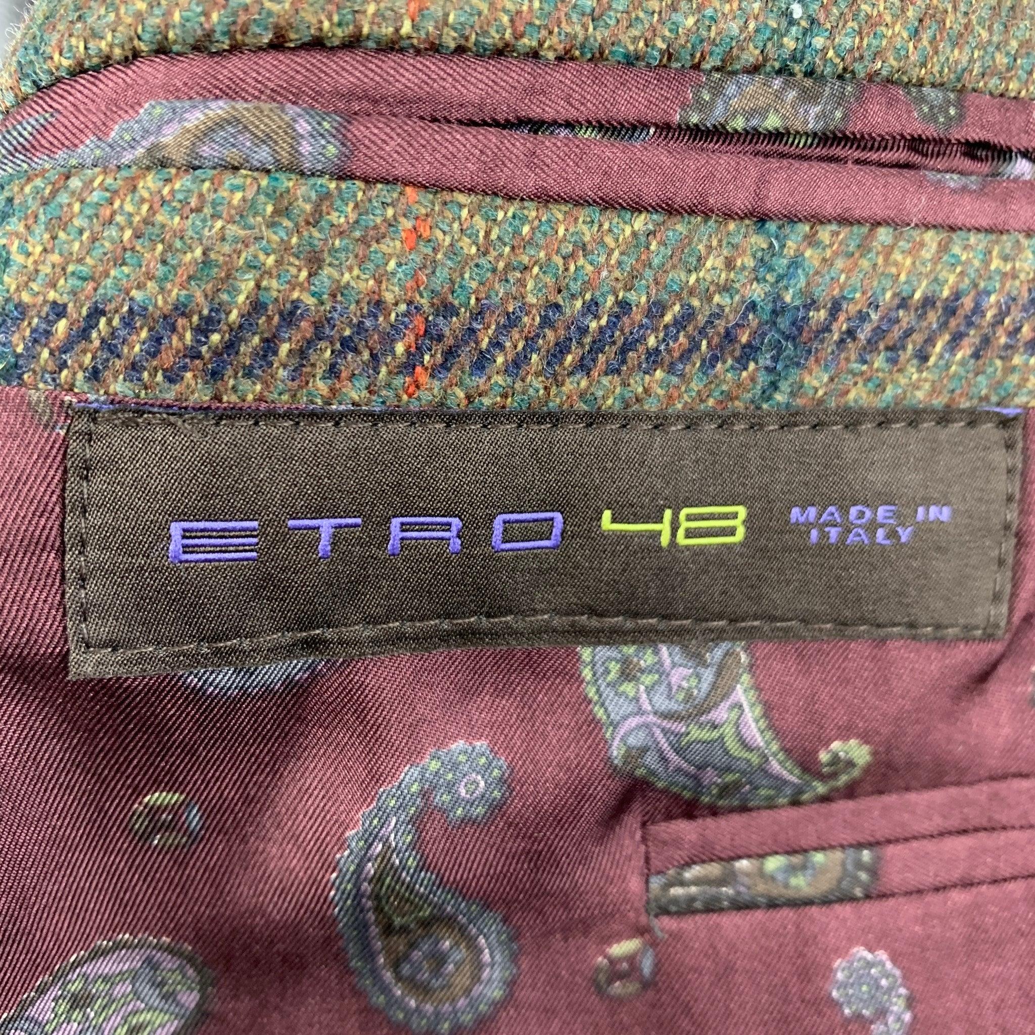 ETRO Size 38 Olive Window Pane Wool Sport Coat For Sale 3