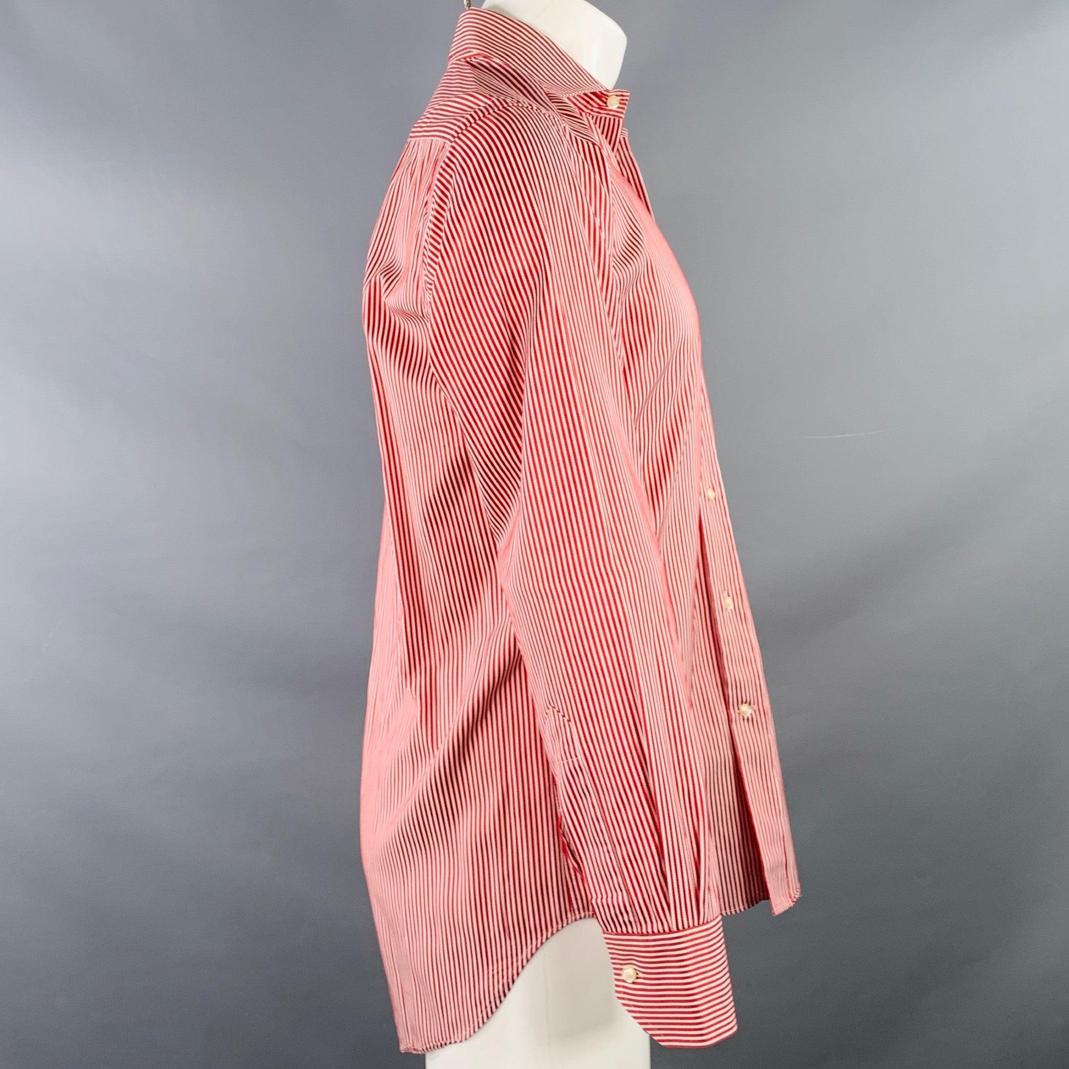 Pink ETRO Size 38 Red White Stripe Cotton Spread Collar Long Sleeve Shirt