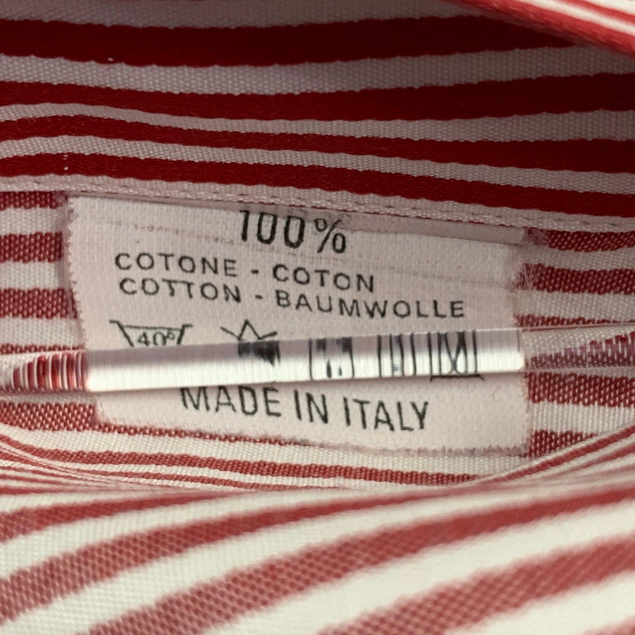 ETRO Size 38 Red White Stripe Cotton Spread Collar Long Sleeve Shirt 1