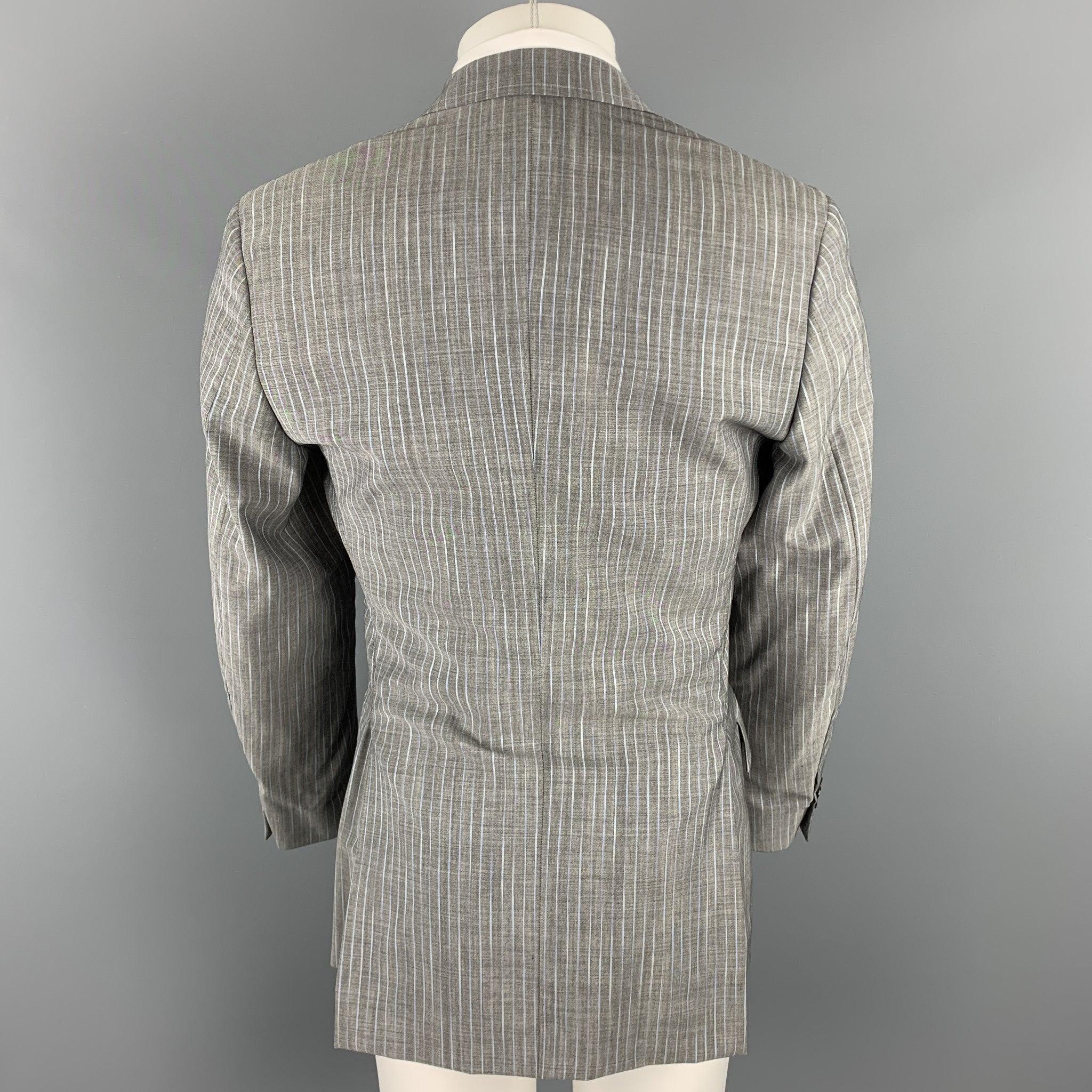 Men's ETRO Size 38 Regular Gray Stripe Wool / Mohair Notch Lapel Suit For Sale