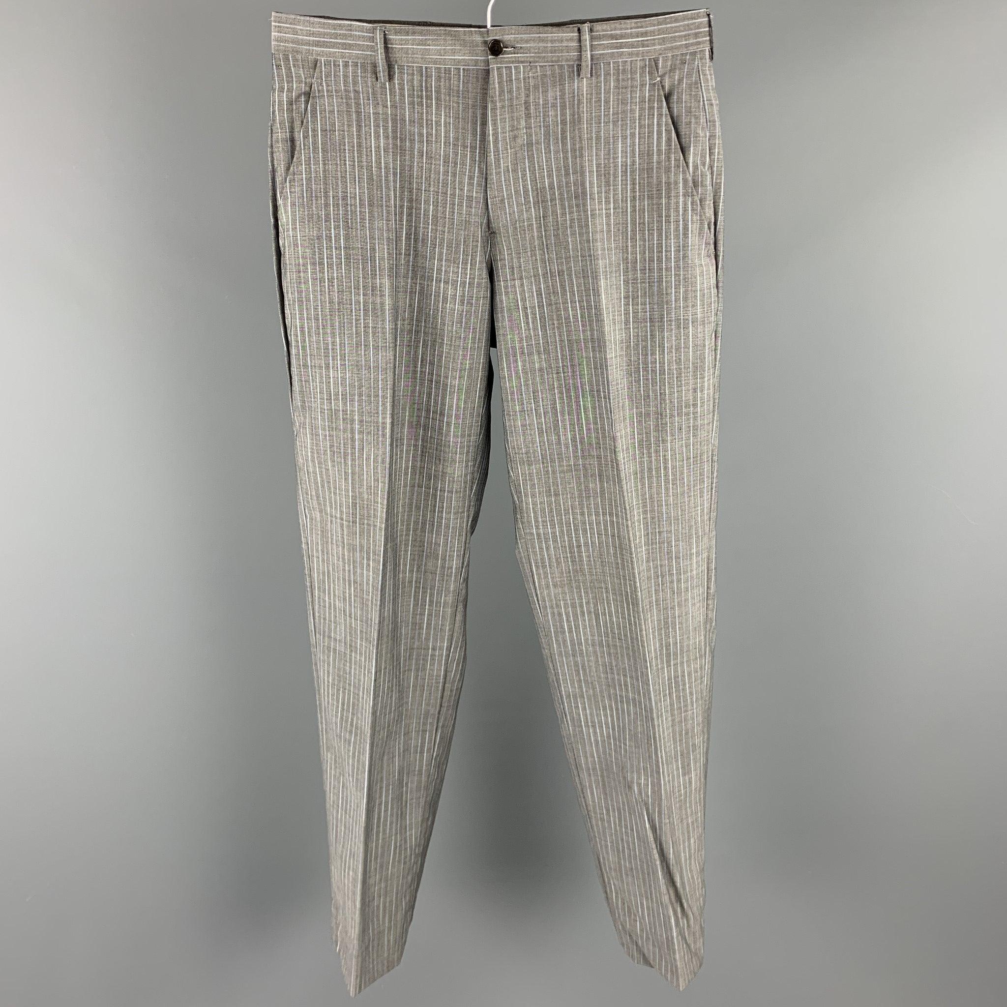 ETRO Size 38 Regular Gray Stripe Wool / Mohair Notch Lapel Suit For Sale 3