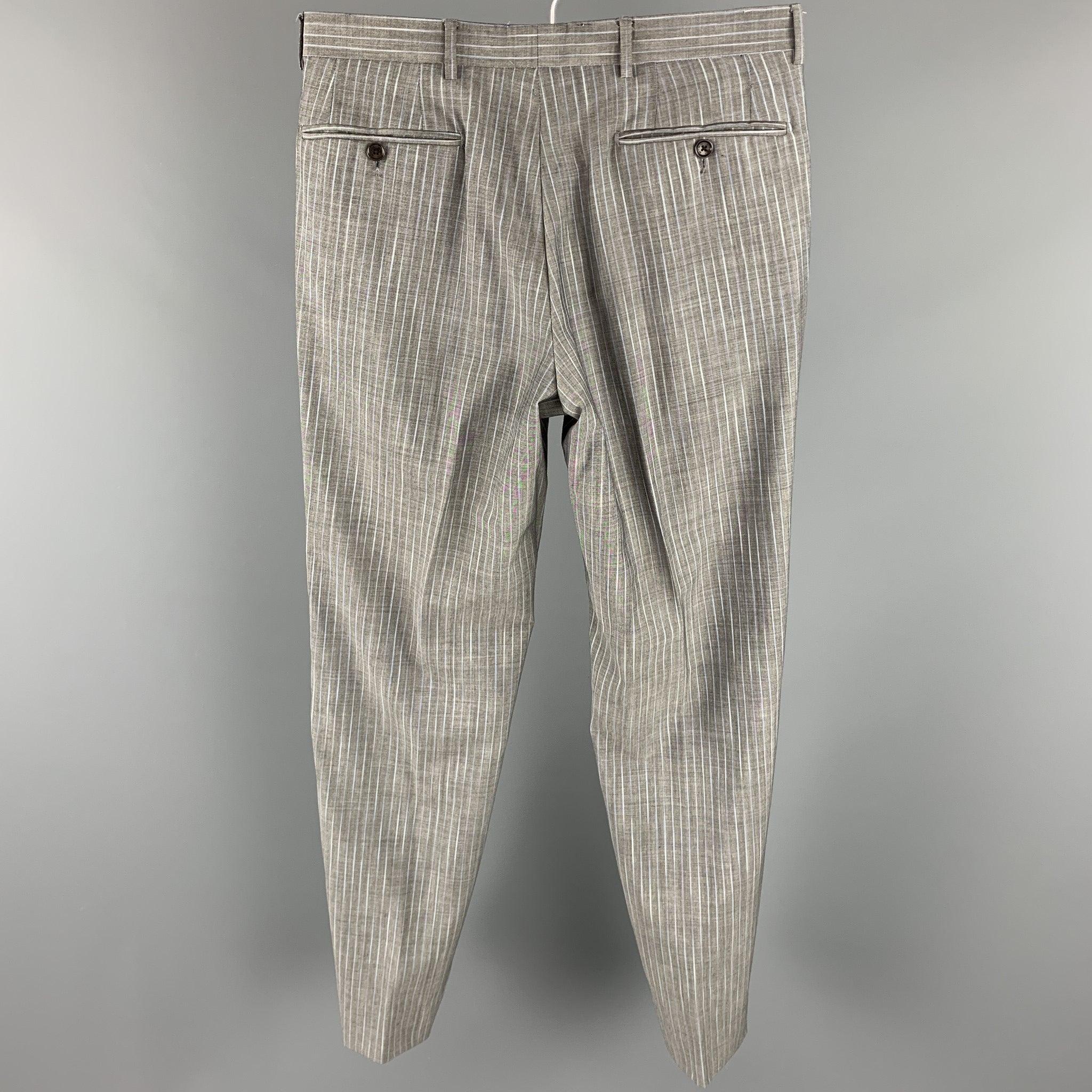 ETRO Size 38 Regular Gray Stripe Wool / Mohair Notch Lapel Suit For Sale 5