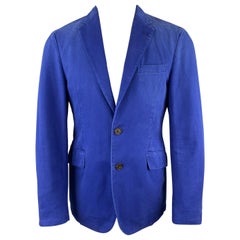 ETRO Size 38 Royal Blue Distressed Cotton Notch Lapel Sport Coat