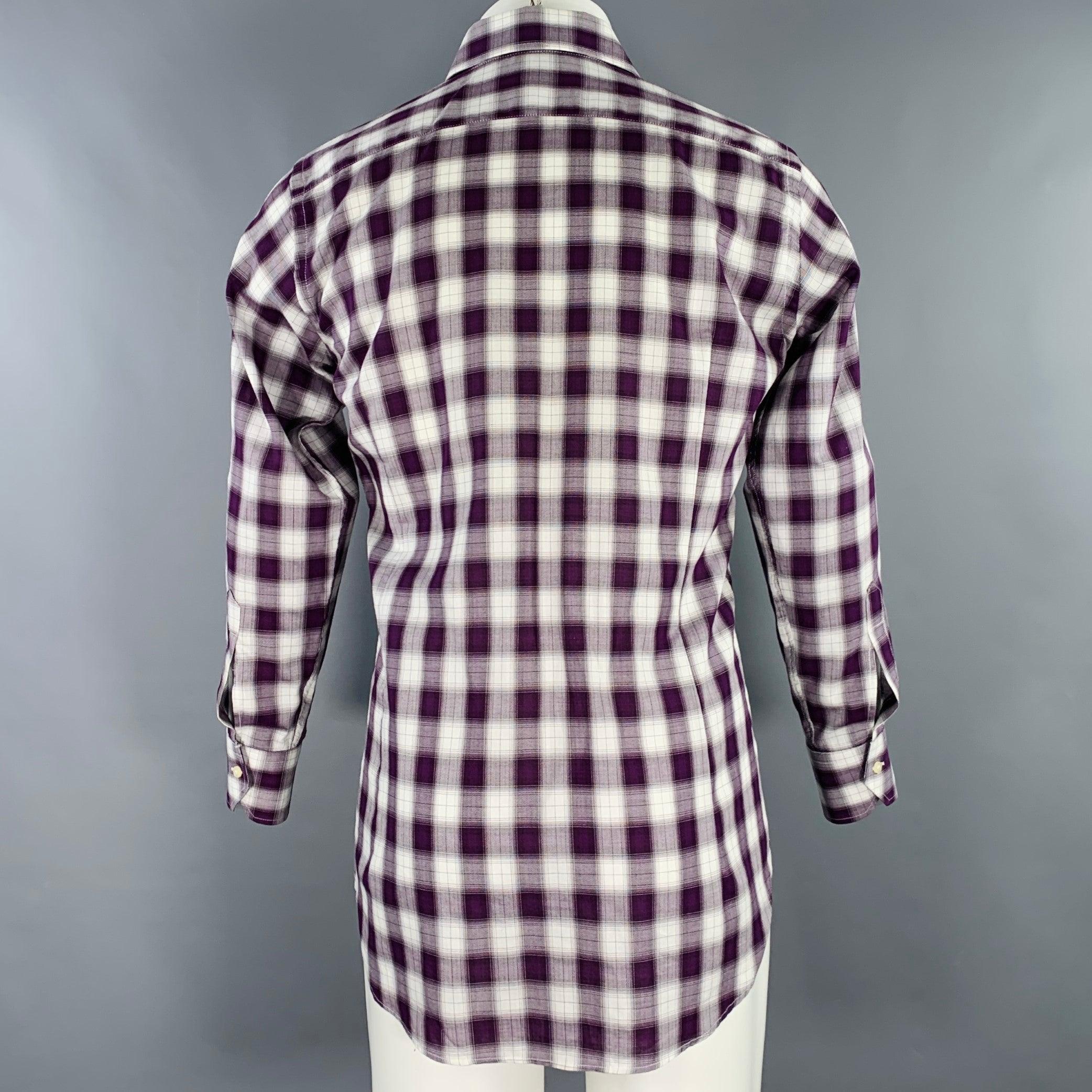 ETRO Size 39 Purple White Plaid Cotton Spread Collar Long Sleeve Shirt In Excellent Condition For Sale In San Francisco, CA
