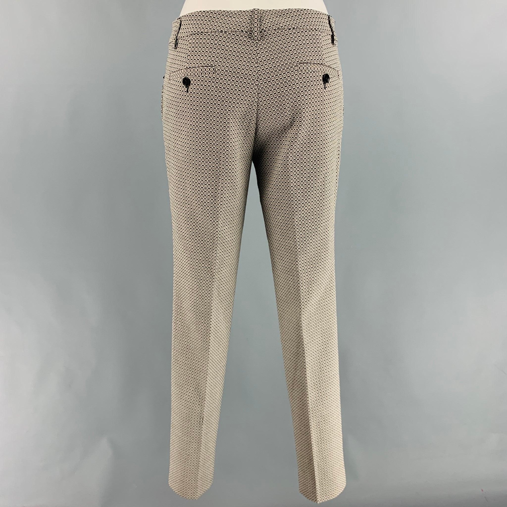Brown ETRO Size 4 Beige Black Cotton Blend Squares Dress Pants For Sale