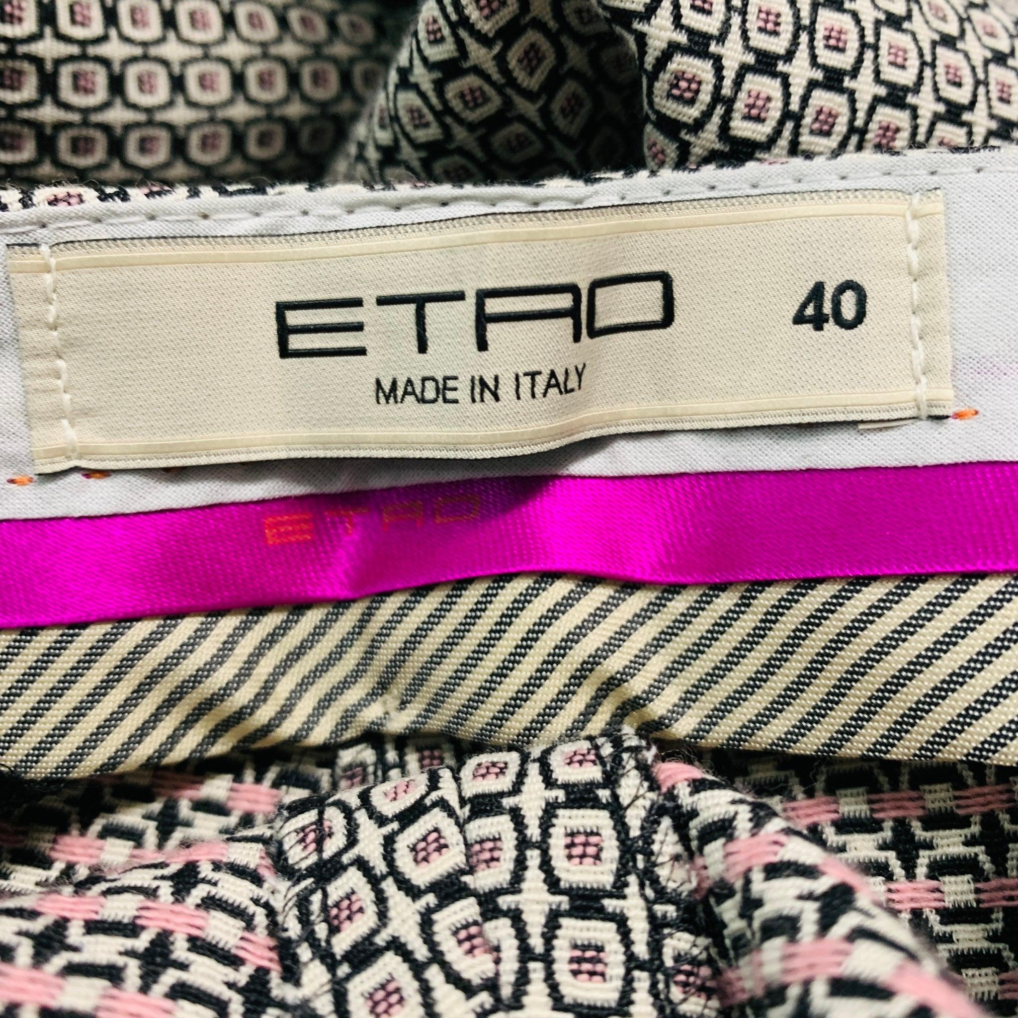 ETRO Size 4 Beige Black Cotton Blend Squares Dress Pants In Excellent Condition For Sale In San Francisco, CA