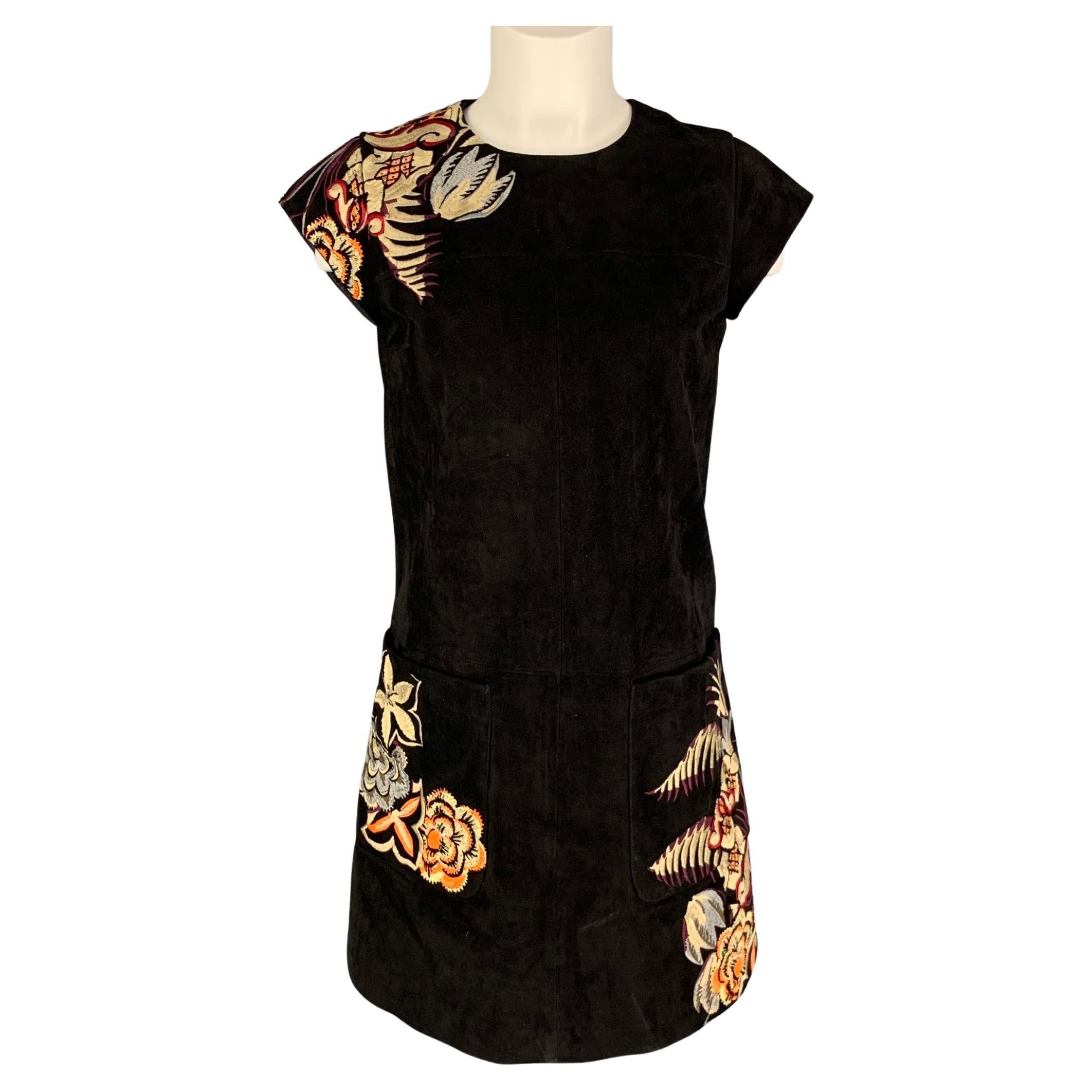 ETRO Size 4 Black Multi Color Suede Embroidered Goat Skin Short