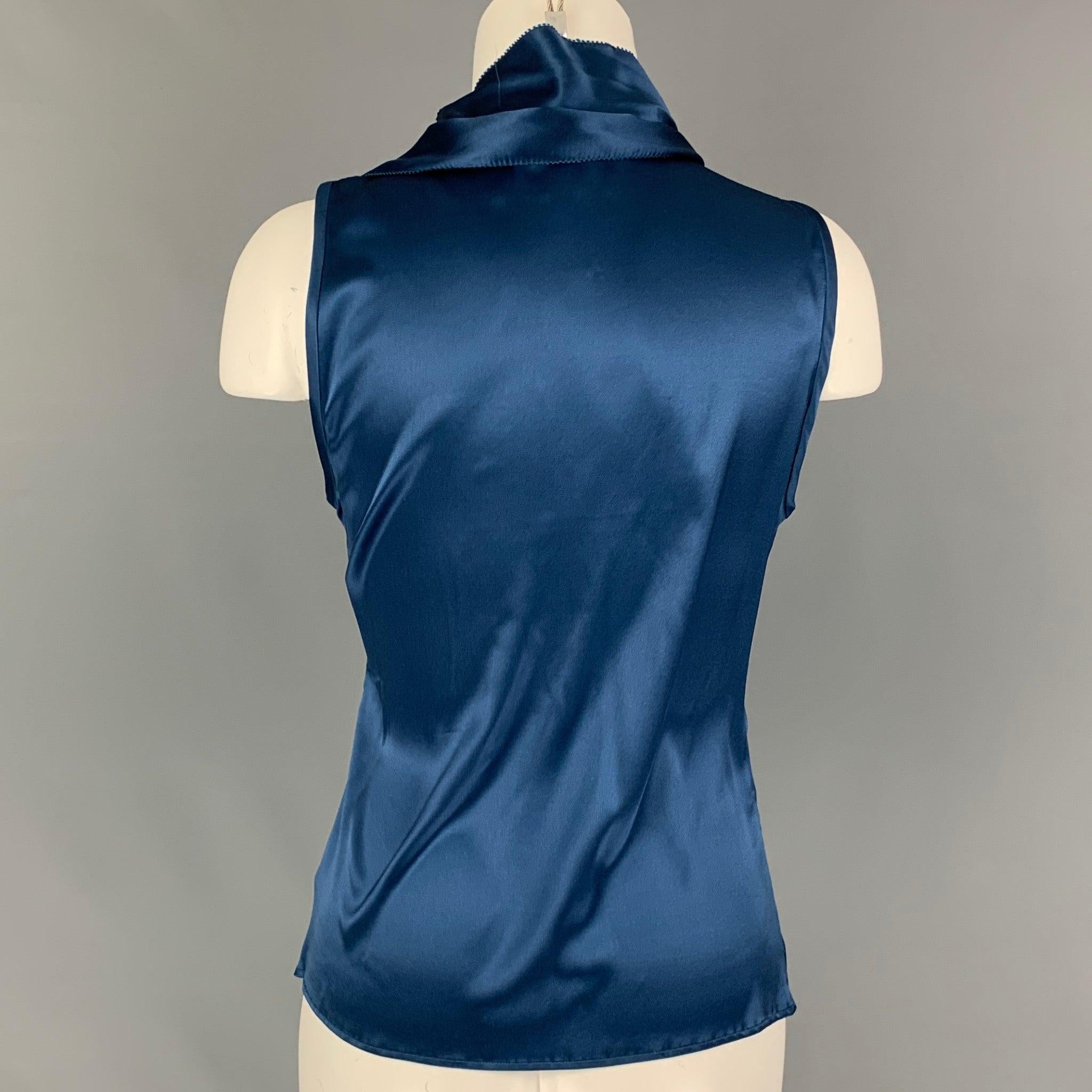 ETRO Size 4 Blue Silk Ruffled Sleeveless Dress Top Bon état - En vente à San Francisco, CA