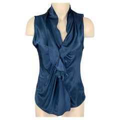 ETRO Size 4 Blue Silk Ruffled Sleeveless Dress Top