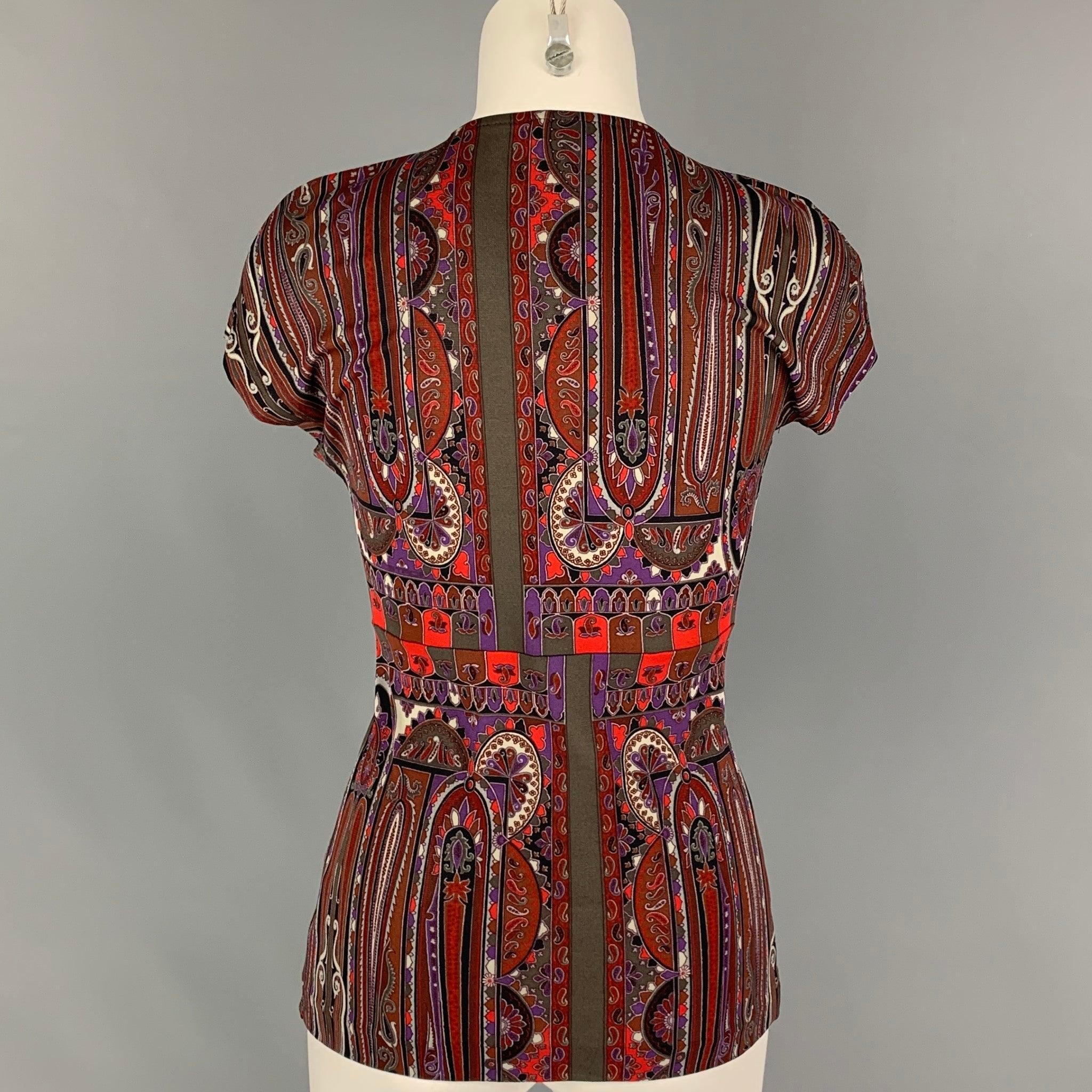 ETRO Size 4 Brown Red Rayon Paisley Sleeveless Casual Top In Good Condition For Sale In San Francisco, CA
