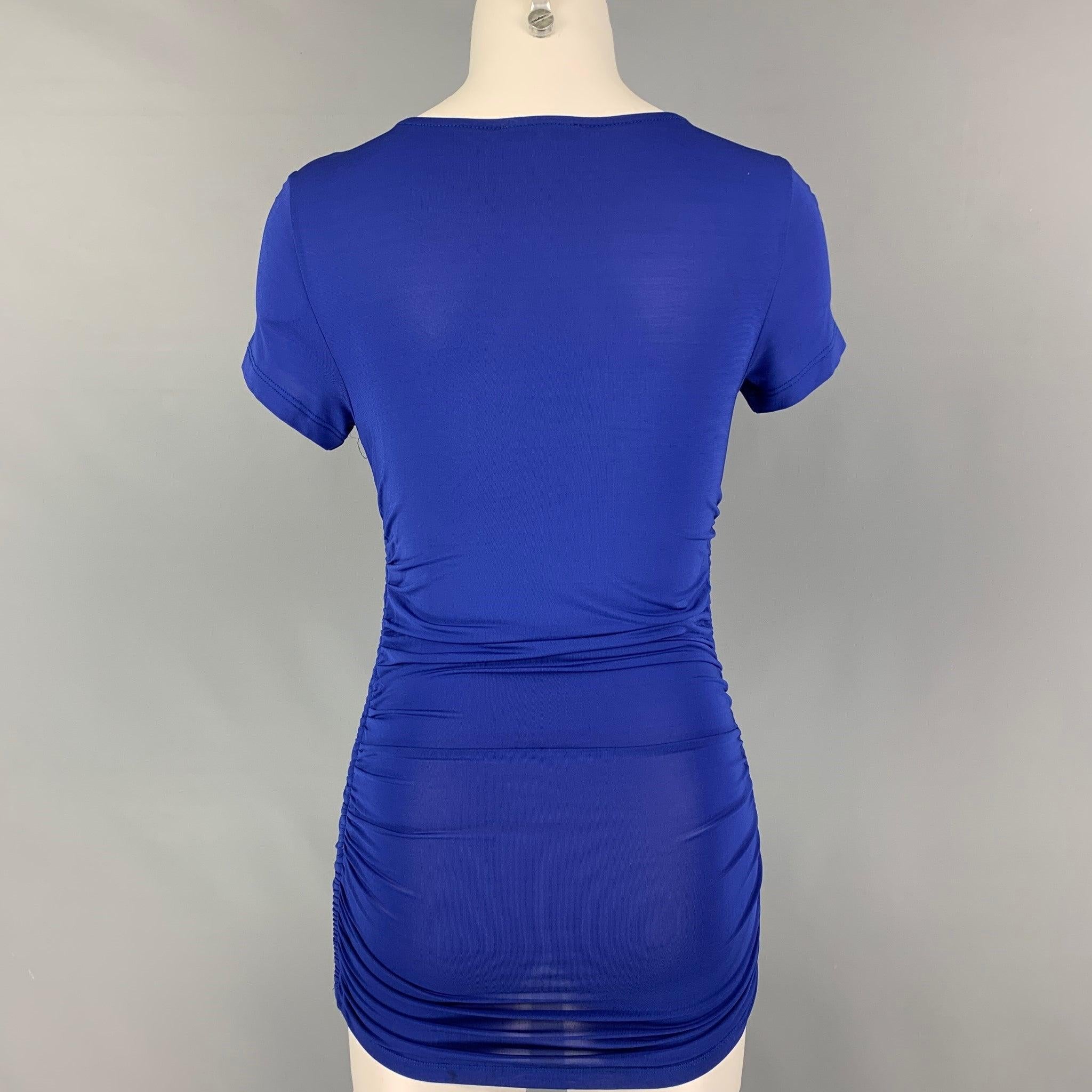 ETRO Size 4 Cobalt Viscose Ruched T-Shirt In Good Condition For Sale In San Francisco, CA