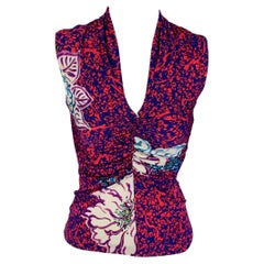 ETRO Size 4 Coral Blue Viscose Abstract Sleeveless Casual Top