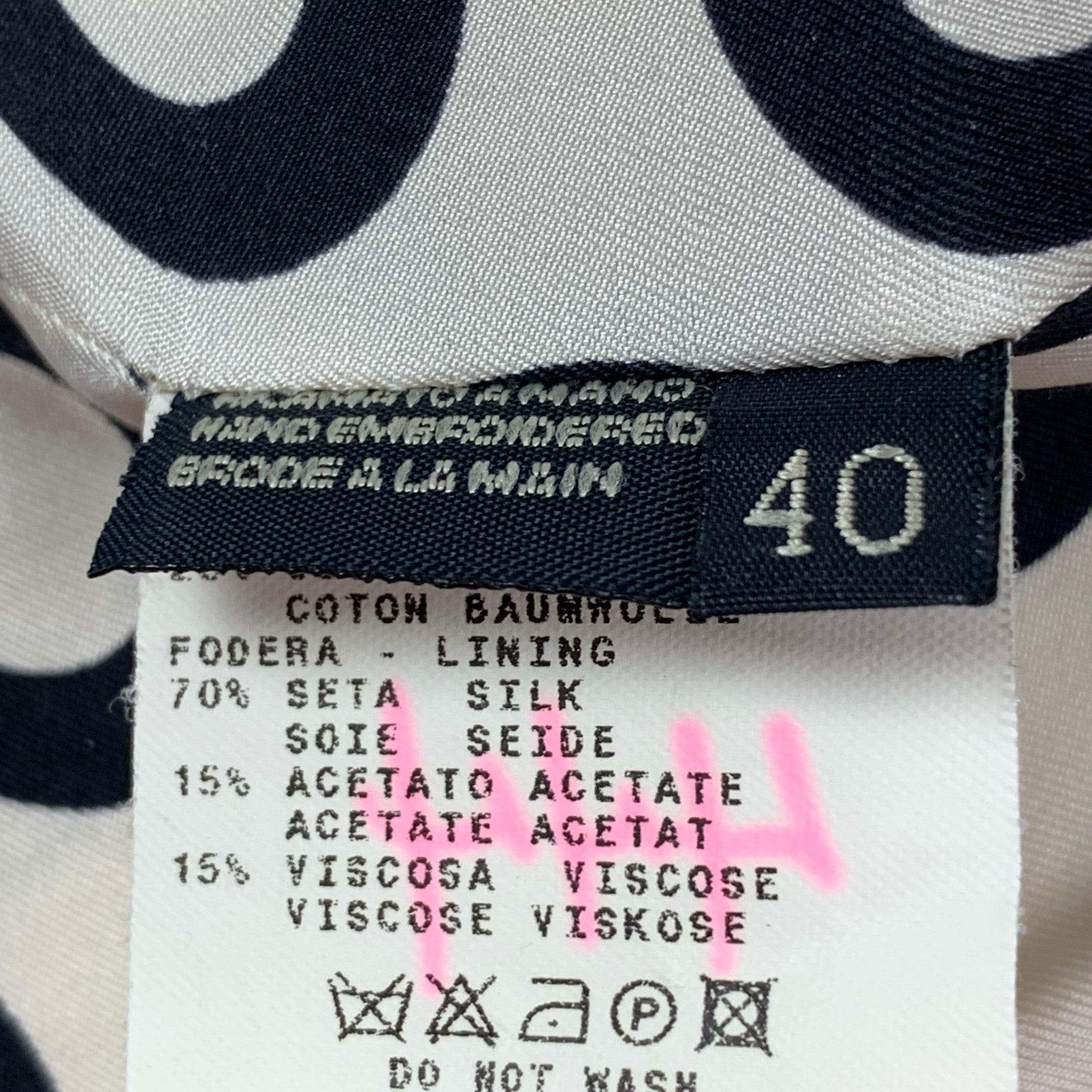 Women's ETRO Size 4 Cream Black Silk Blend Ribbon Collarless Jacket For Sale