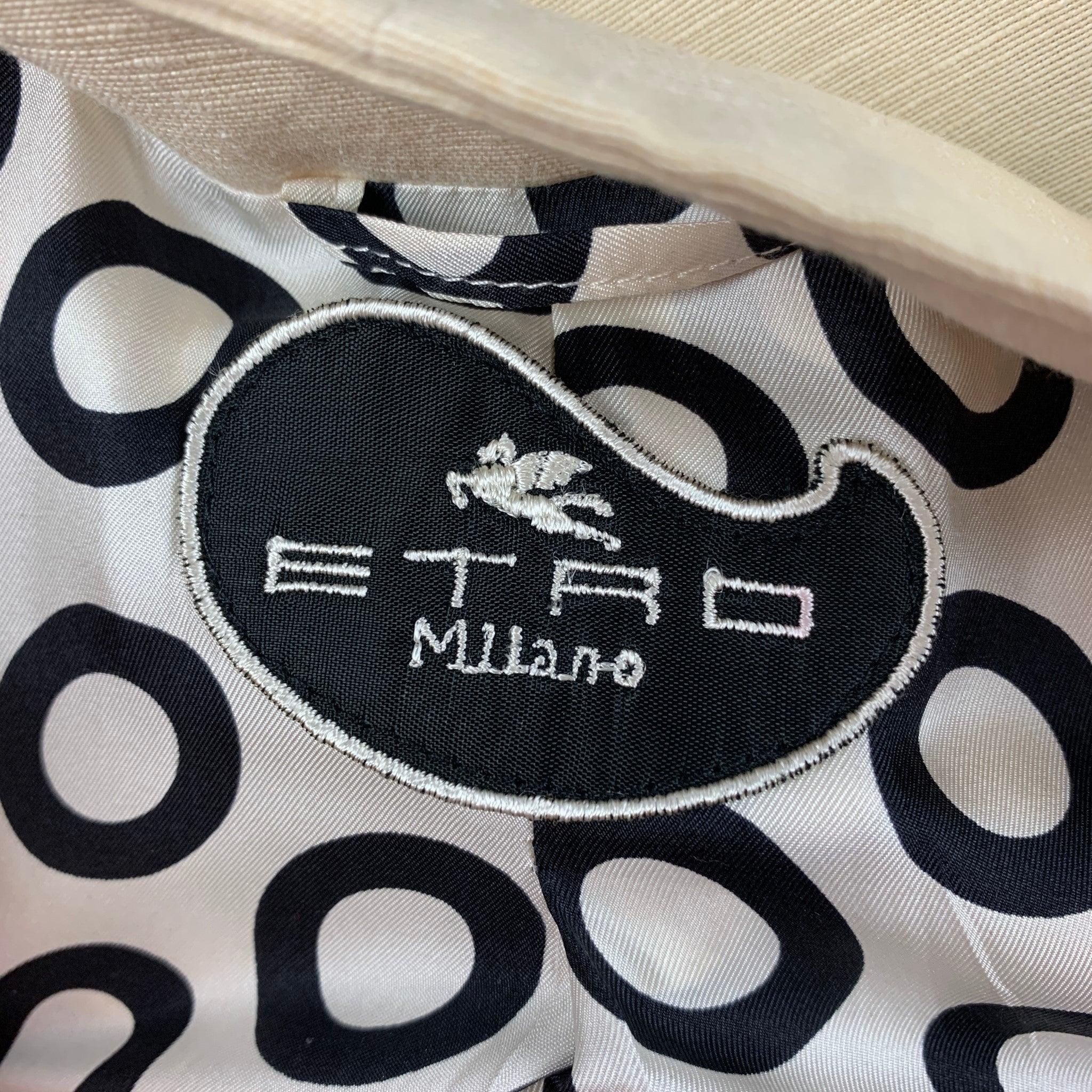 ETRO Size 4 Cream Black Silk Blend Ribbon Collarless Jacket For Sale 2