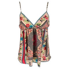 ETRO Size 4 Multi-Color Silk Floral Spaghetti Straps Casual Top