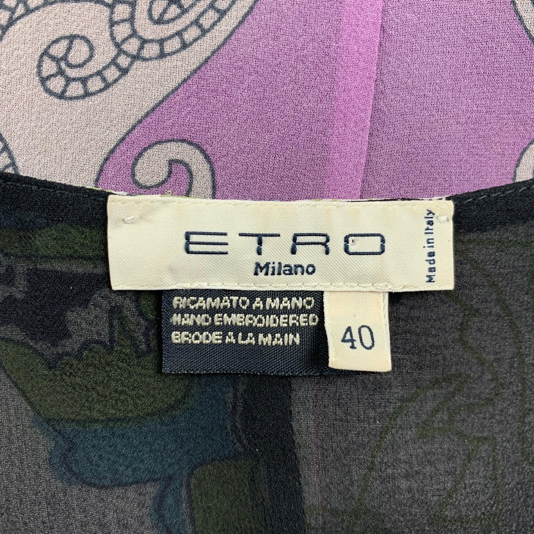 ETRO Size 4 Purple & Green Silk Mixed Patterns Sleeveless Dress 1