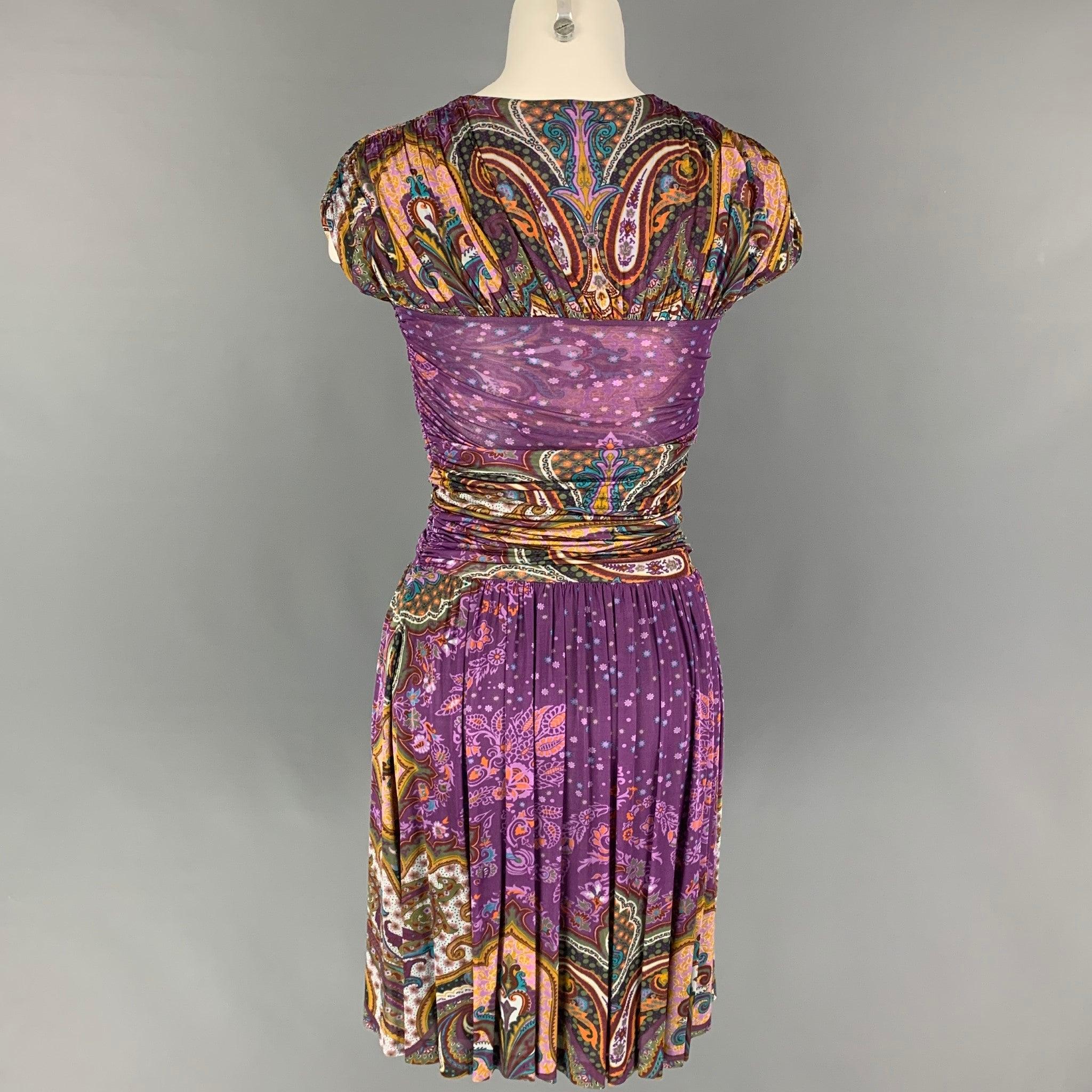 ETRO Size 4 Purple Multi-Color Viscose Paisley Sleeveless Dress In Excellent Condition For Sale In San Francisco, CA