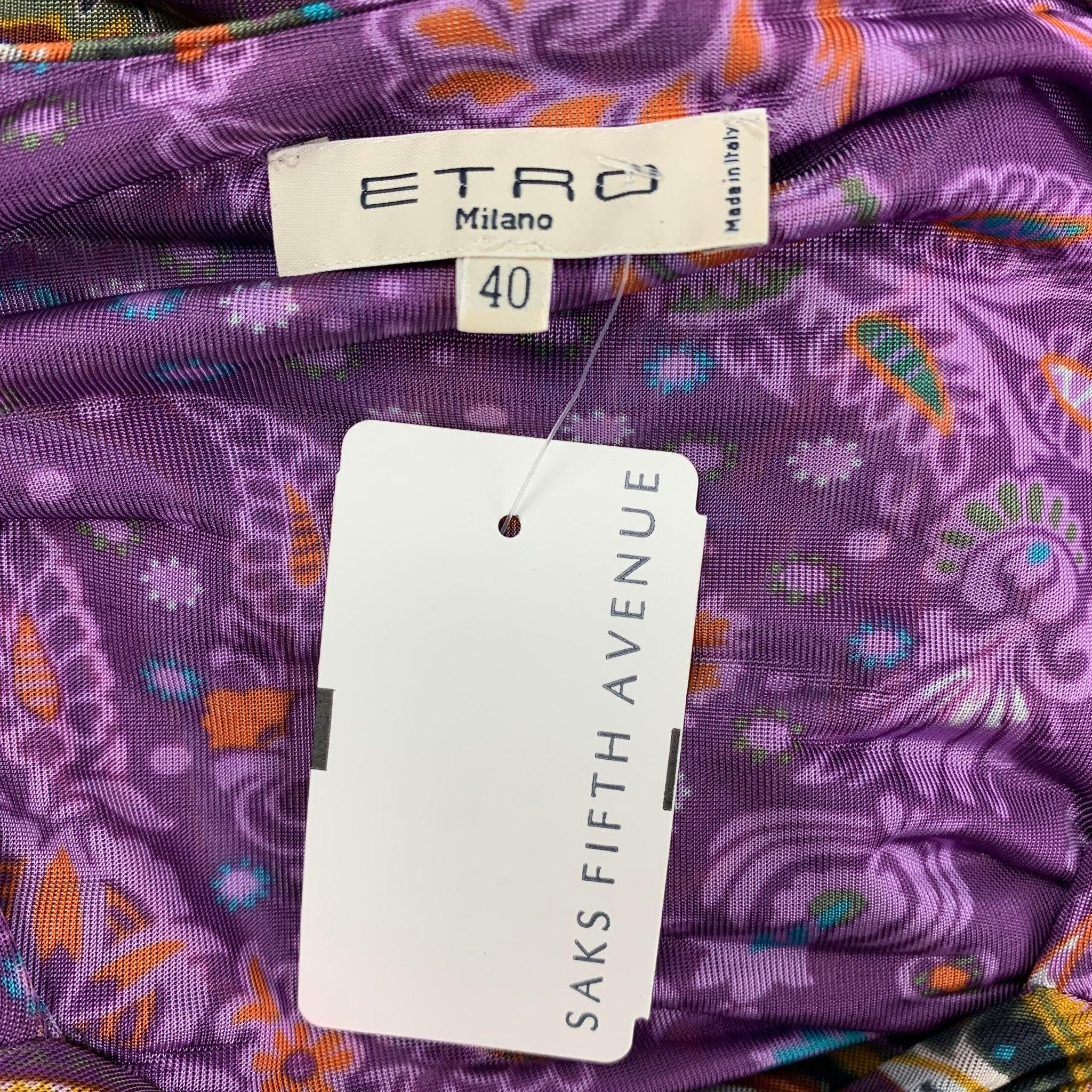 ETRO Size 4 Purple Multi-Color Viscose Paisley Sleeveless Dress For Sale 1