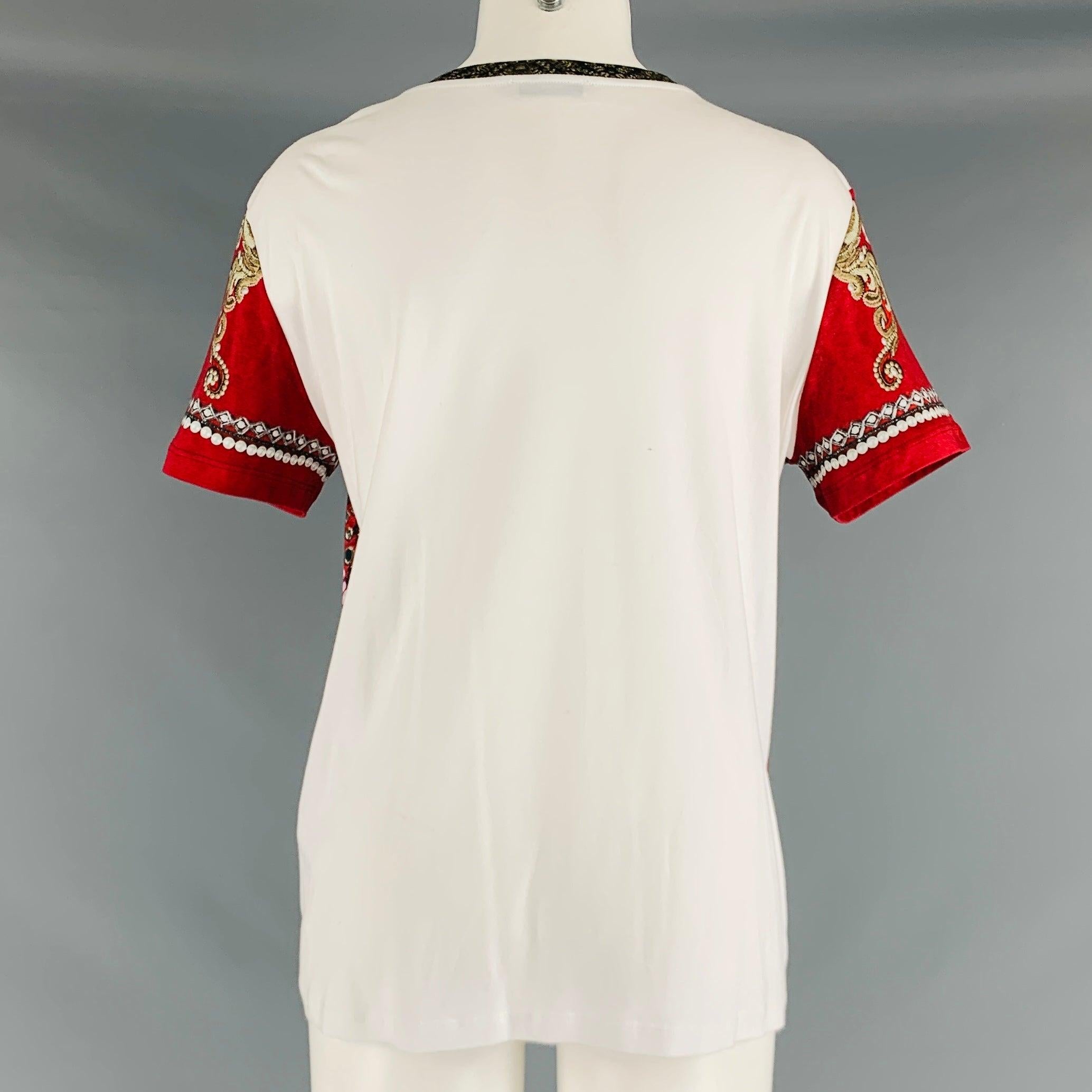 ETRO Taille 4 - Haut casual à manches courtes en coton blanc multicolore avec strass Excellent état - En vente à San Francisco, CA