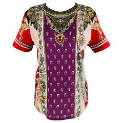 Etro Taglia 4 Bianco Multi-Colore Cotone Strass Manica Corta Casual Top