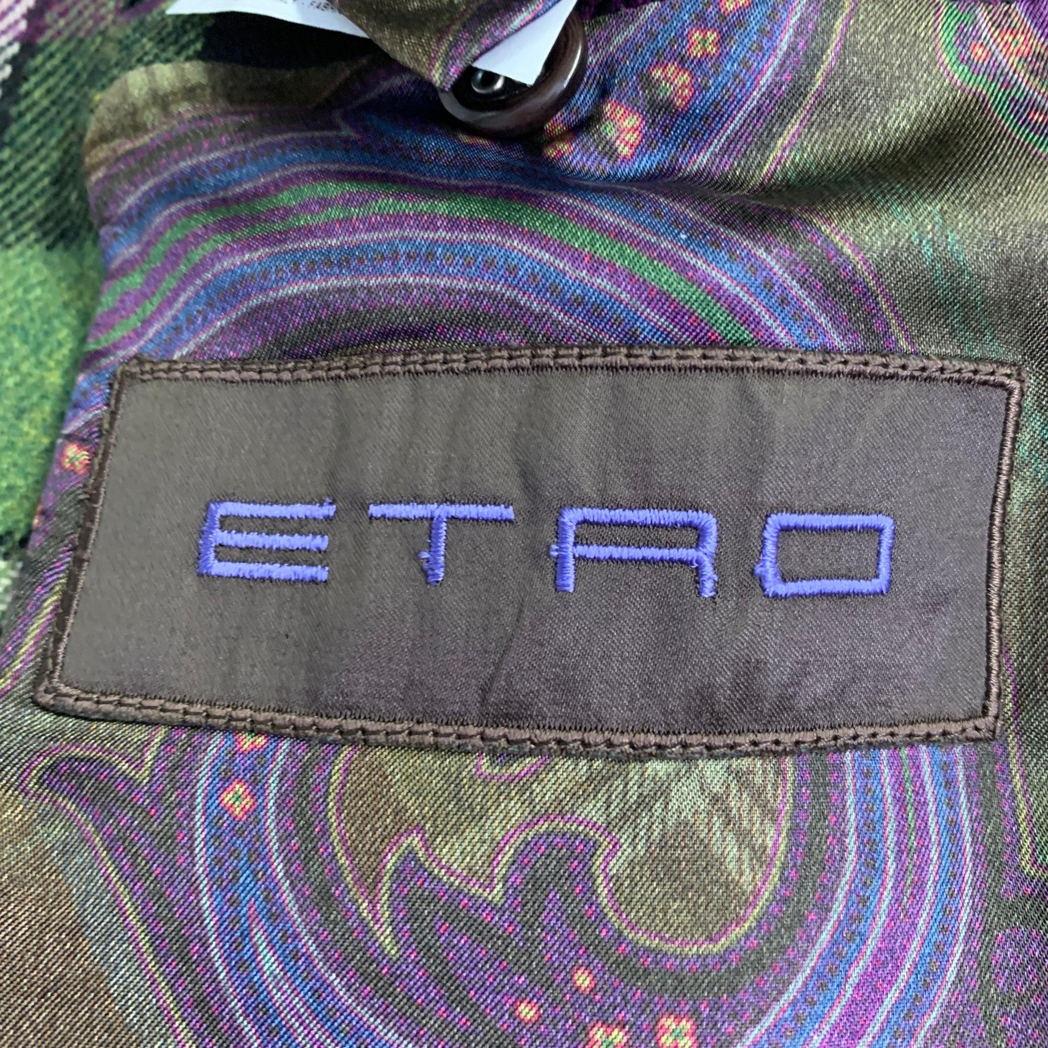 ETRO Größe 40 Schwarz Mehrfarbig Kariert Wolle Notch Revers Sport Mantel im Angebot 1