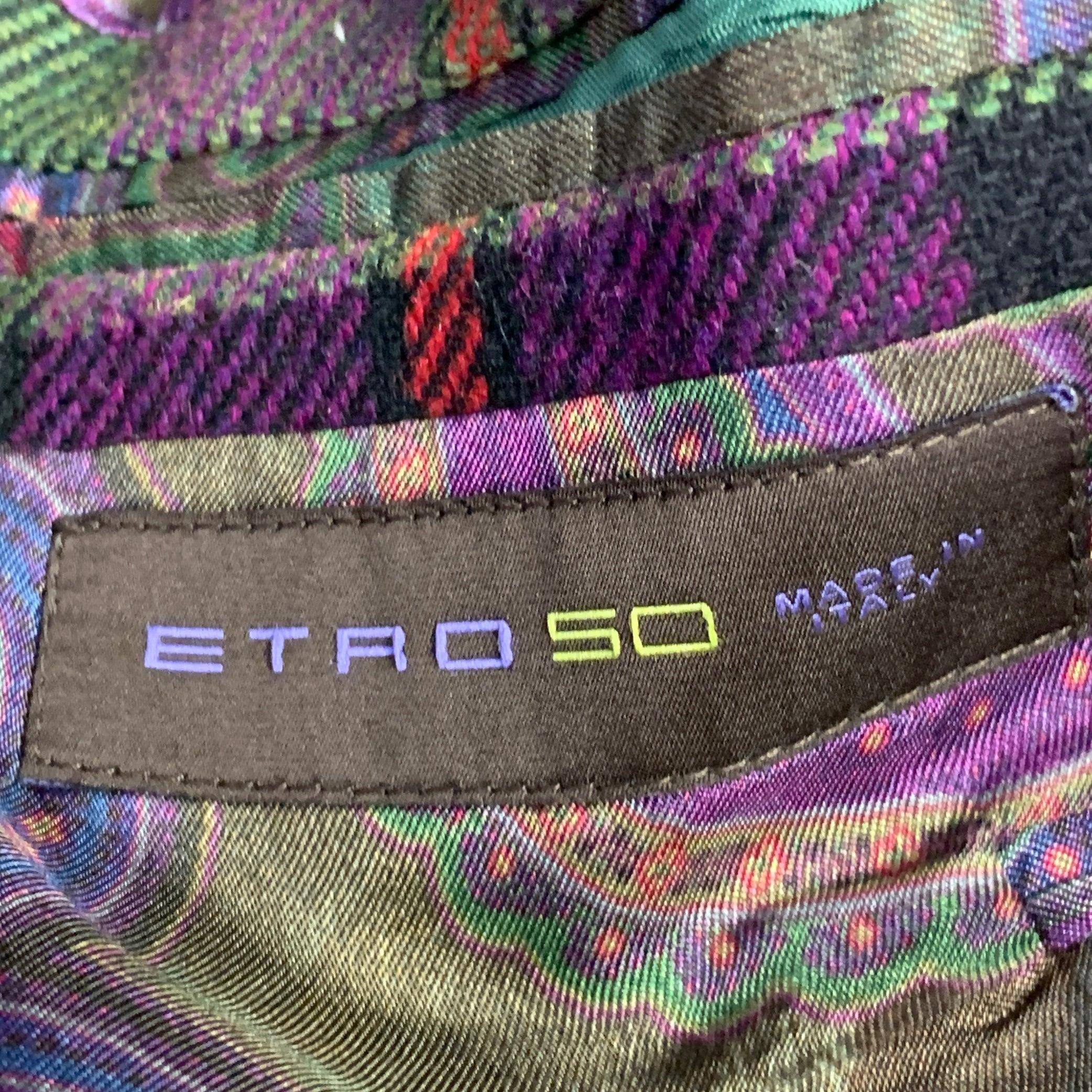ETRO Größe 40 Schwarz Mehrfarbig Kariert Wolle Notch Revers Sport Mantel im Angebot 2