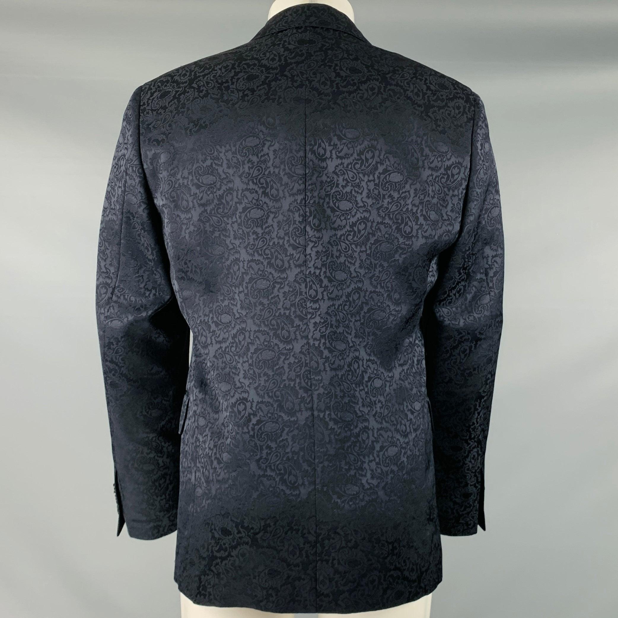 Men's ETRO Size 40 Black Paisley Wool Blend Peak Lapel Sport Coat