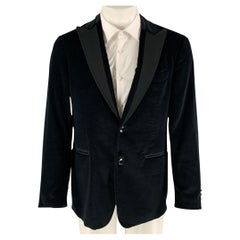 ETRO Size 40 Black Velvet Cotton Blend Peak Lapel Sport Coat