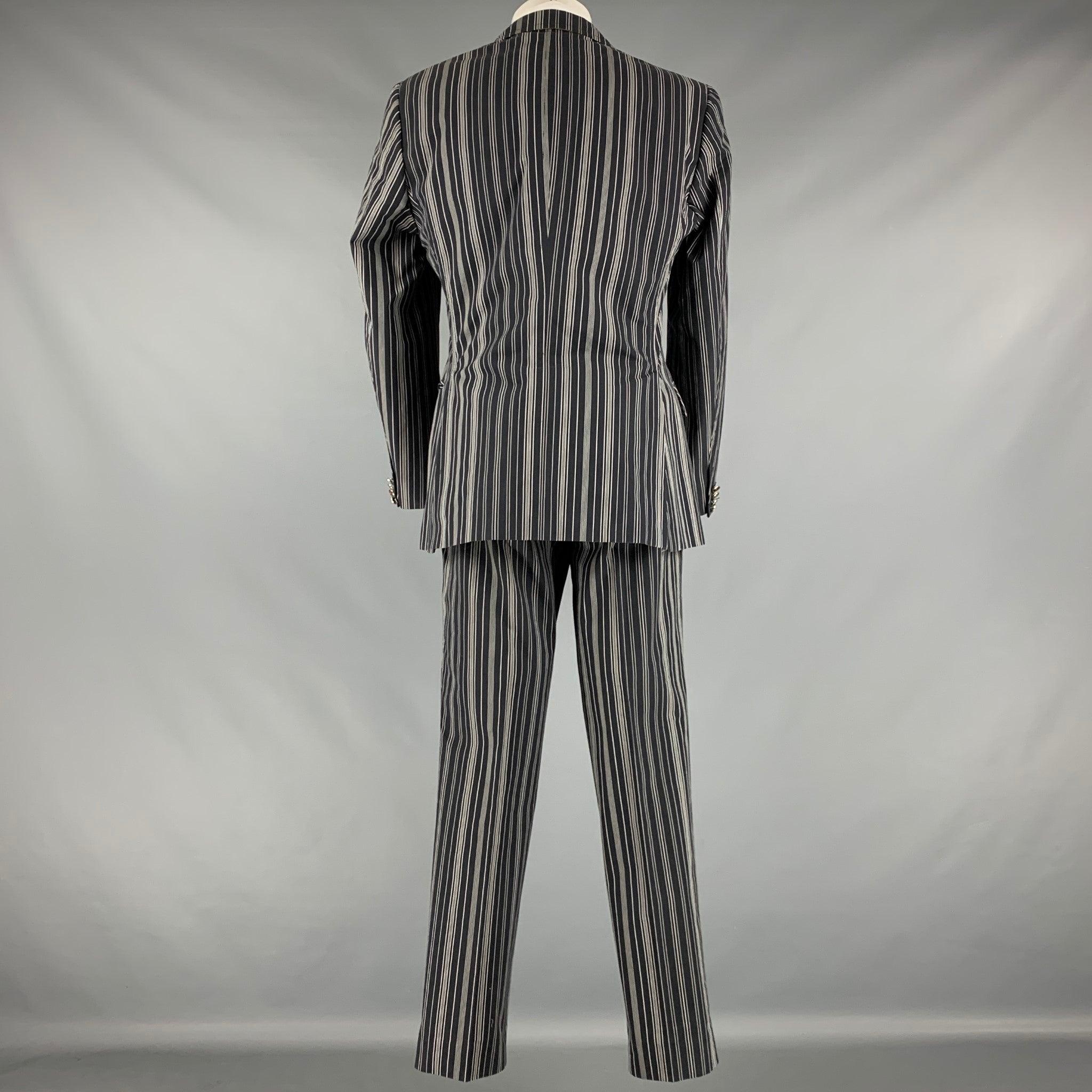 ETRO Taille 40 Costume en coton à rayures noires et blanches à revers en pointe Pour hommes en vente