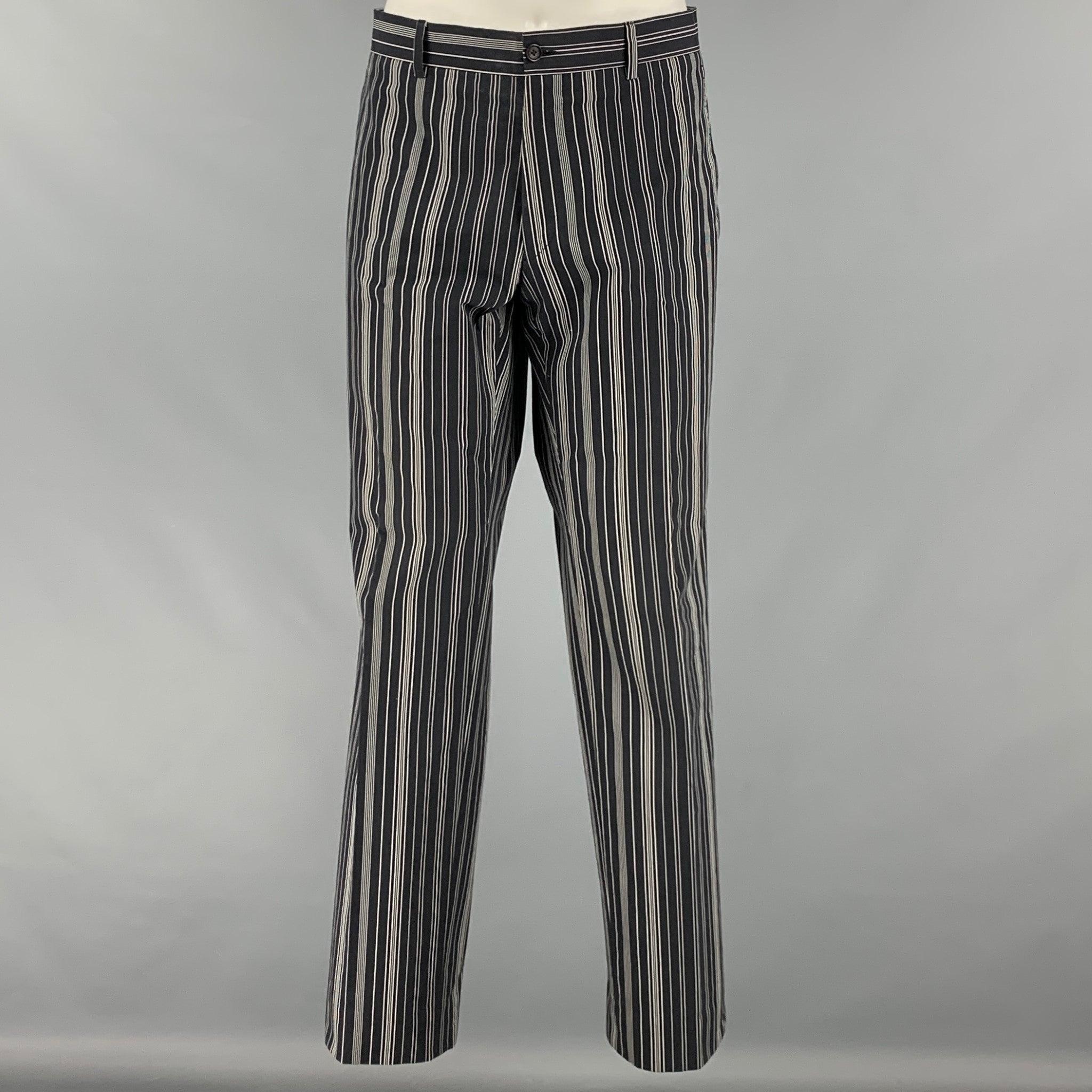 ETRO Size 40 Black White Stripe Cotton Peak Lapel Suit For Sale 1