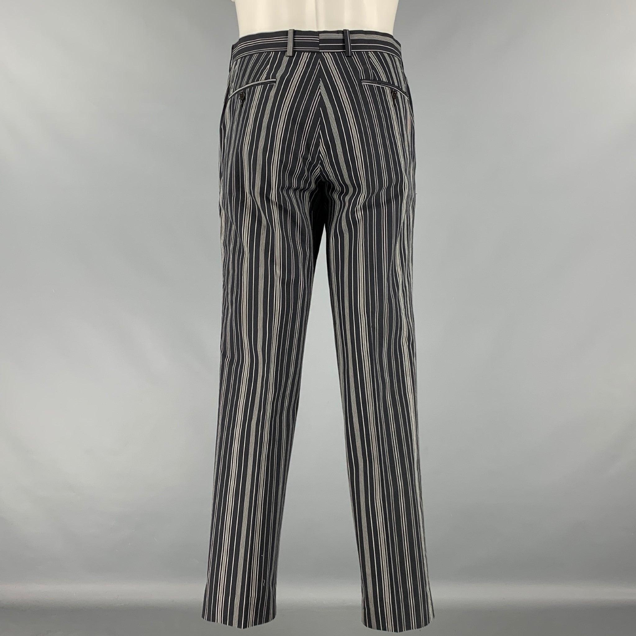 ETRO Size 40 Black White Stripe Cotton Peak Lapel Suit For Sale 2