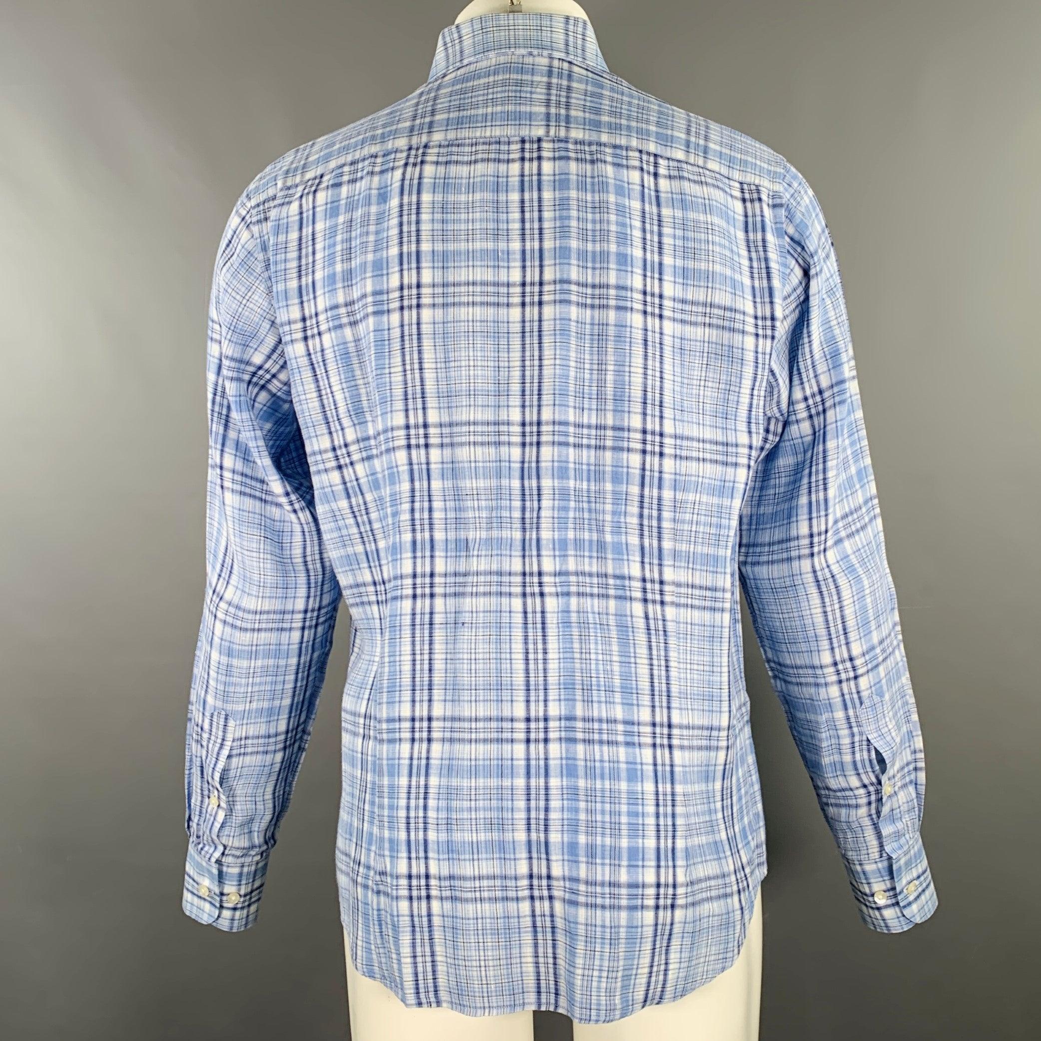 Violet ETRO Taille 40 Chemise à manches longues boutonnée en tissu écossais bleu et blanc en vente
