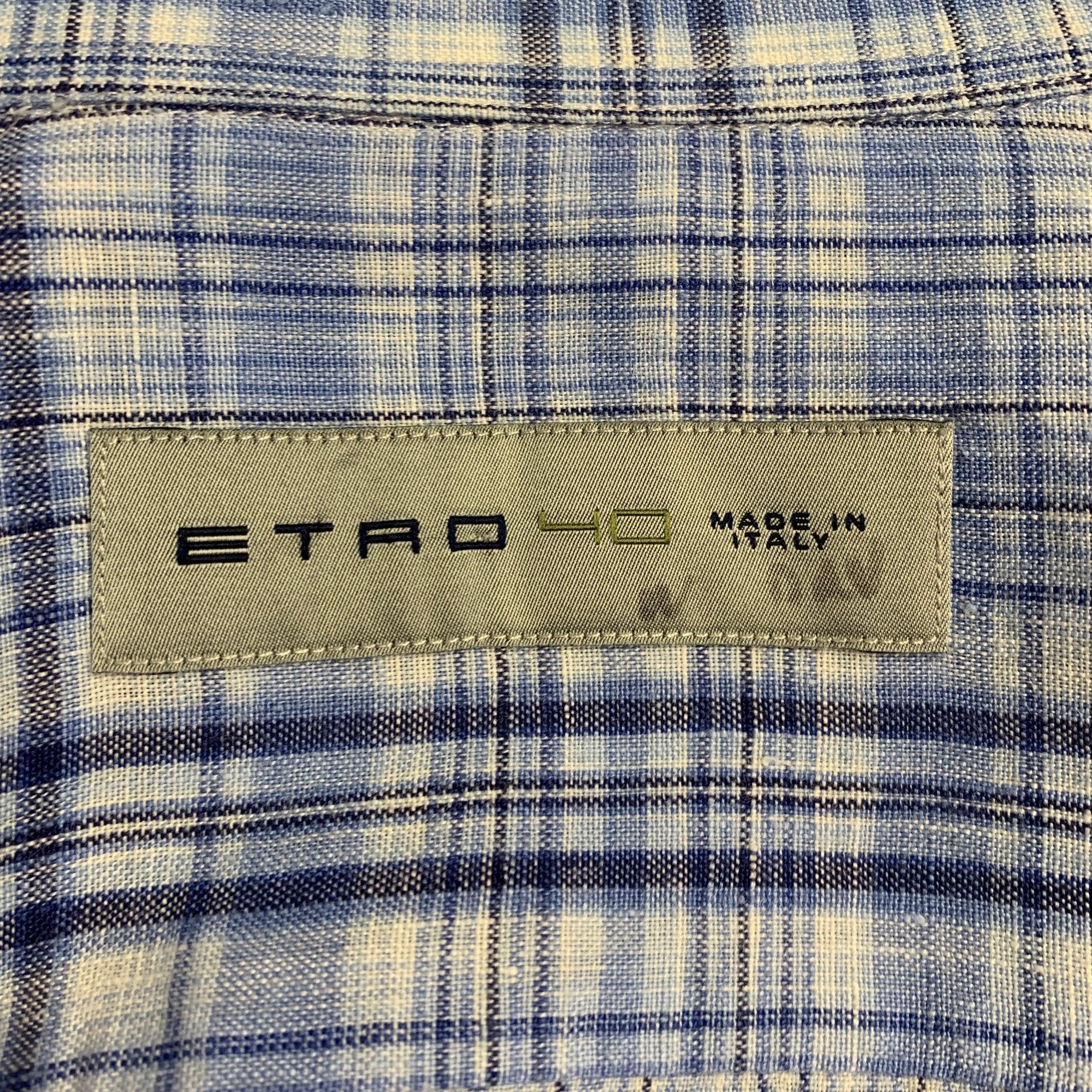 ETRO Taille 40 Chemise à manches longues boutonnée en tissu écossais bleu et blanc Excellent état - En vente à San Francisco, CA