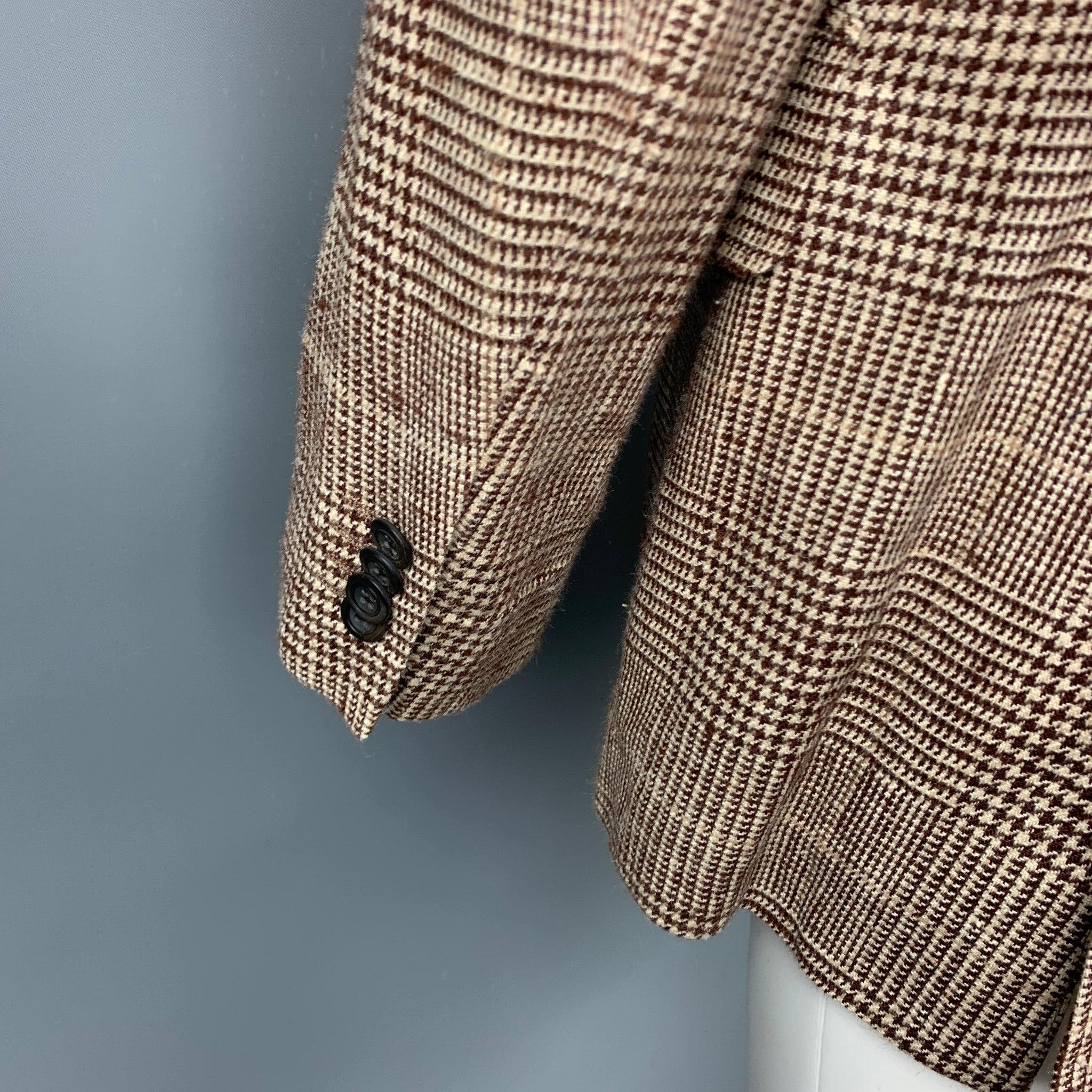 ETRO Size 40 Brown & Beige Plaid Silk / Linen Notch Lapel Sport Coat For Sale 1