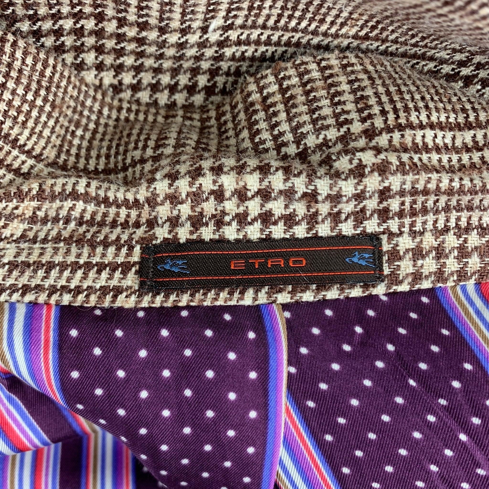 ETRO Size 40 Brown & Beige Plaid Silk / Linen Notch Lapel Sport Coat For Sale 4
