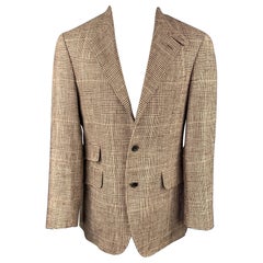 ETRO Size 40 Brown & Beige Plaid Silk / Linen Notch Lapel Sport Coat