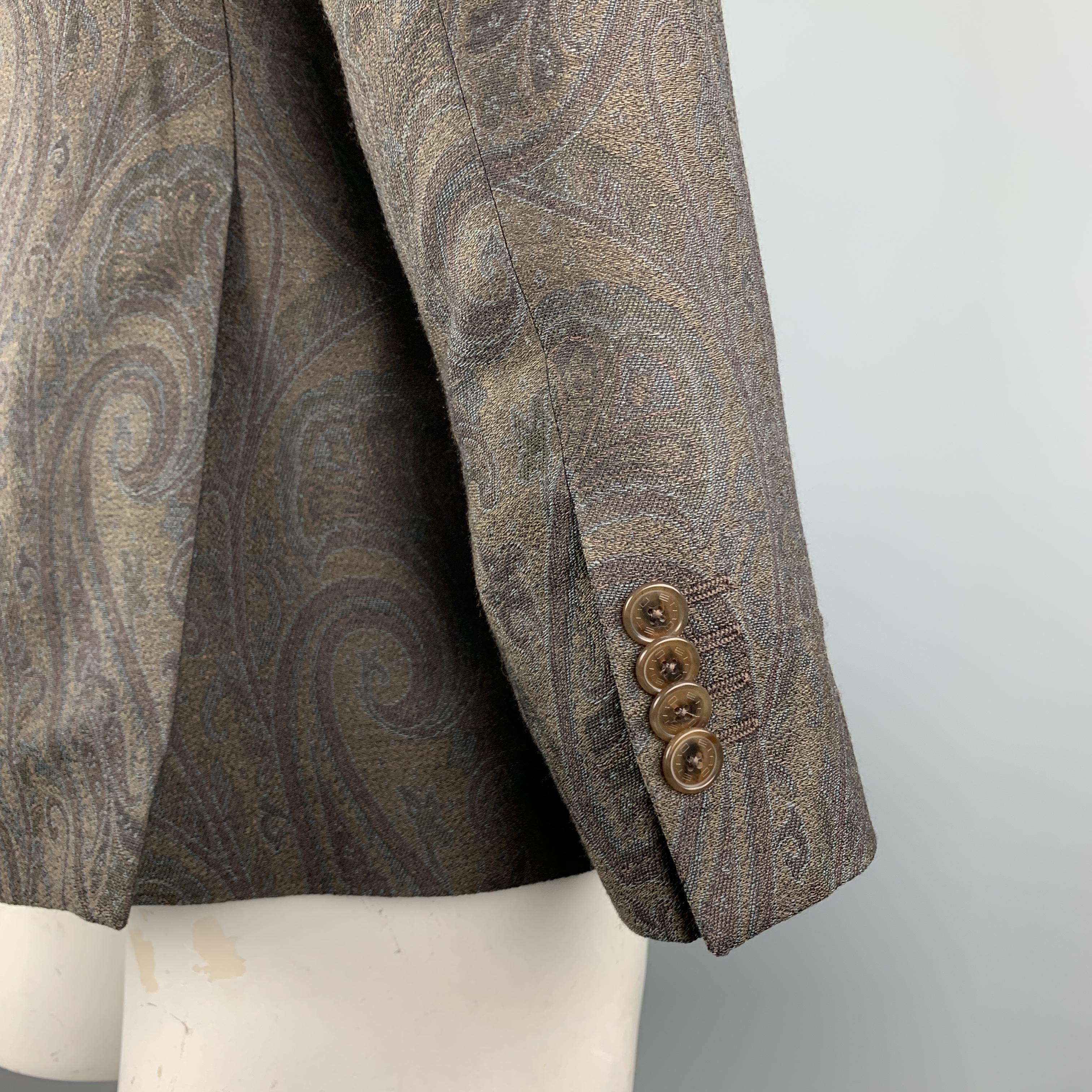 Men's ETRO Size 40 Brown Paisley Wool / Silk Notch Lapel Sport Coat