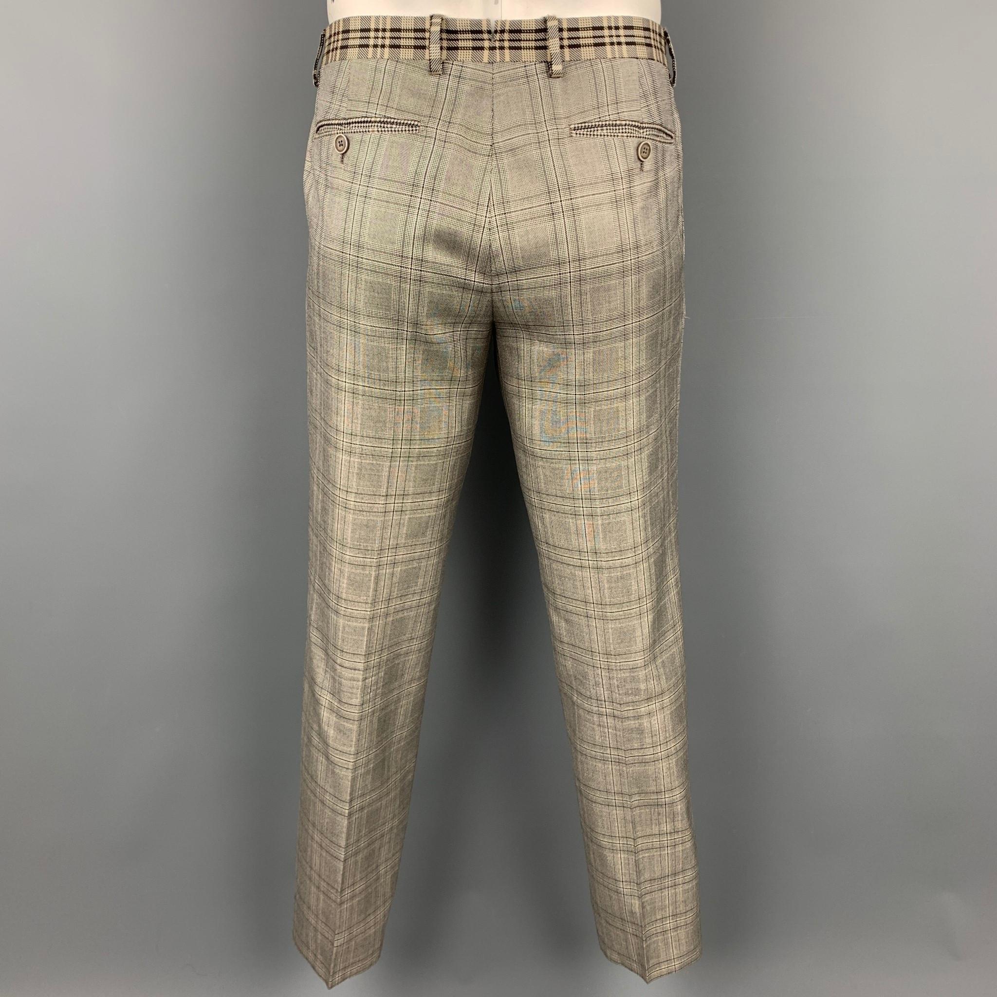 ETRO Size 40 Brown Plaid Silk / Wool Peak Lapel Suit In Good Condition In San Francisco, CA