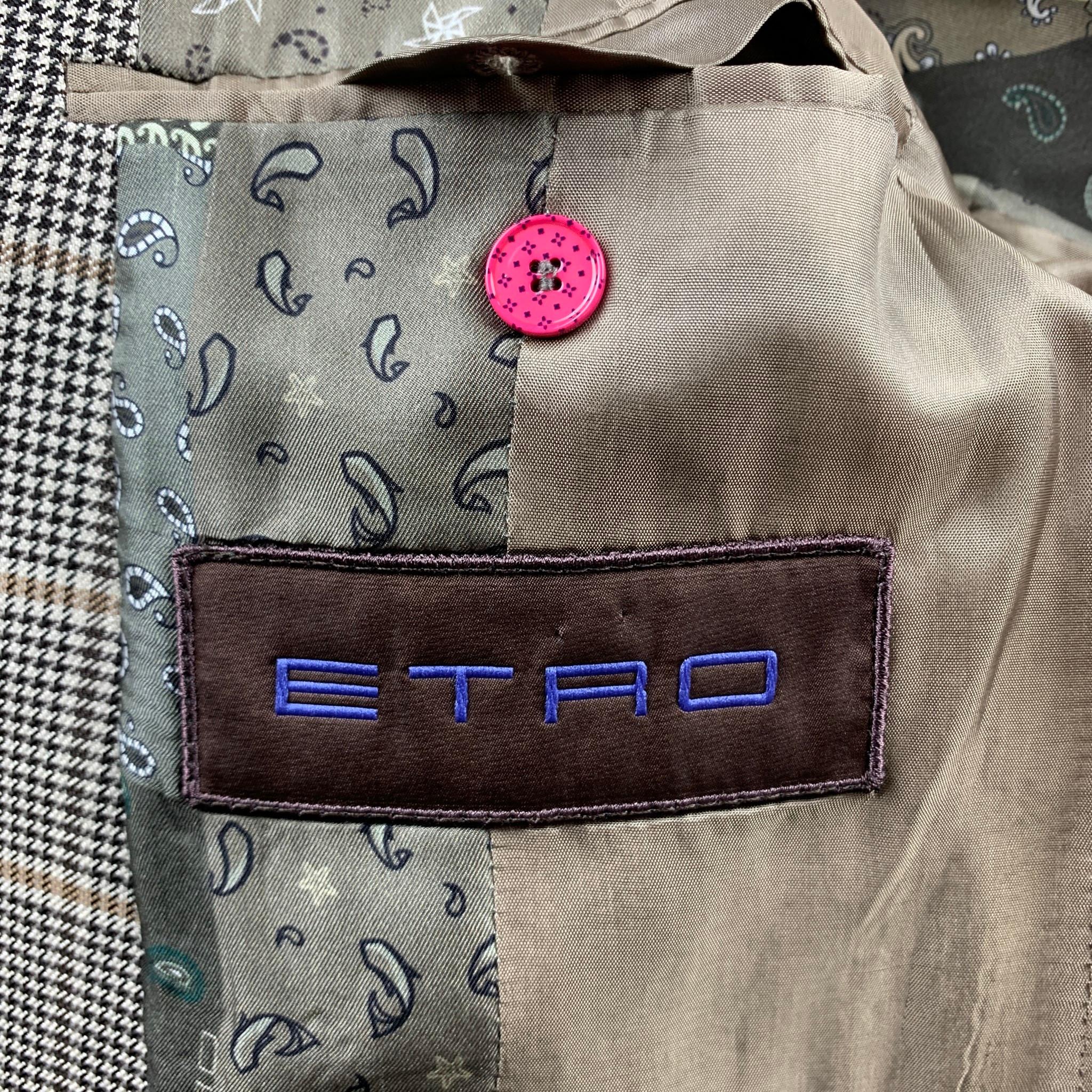 ETRO Size 40 Brown Plaid Silk / Wool Peak Lapel Suit 1