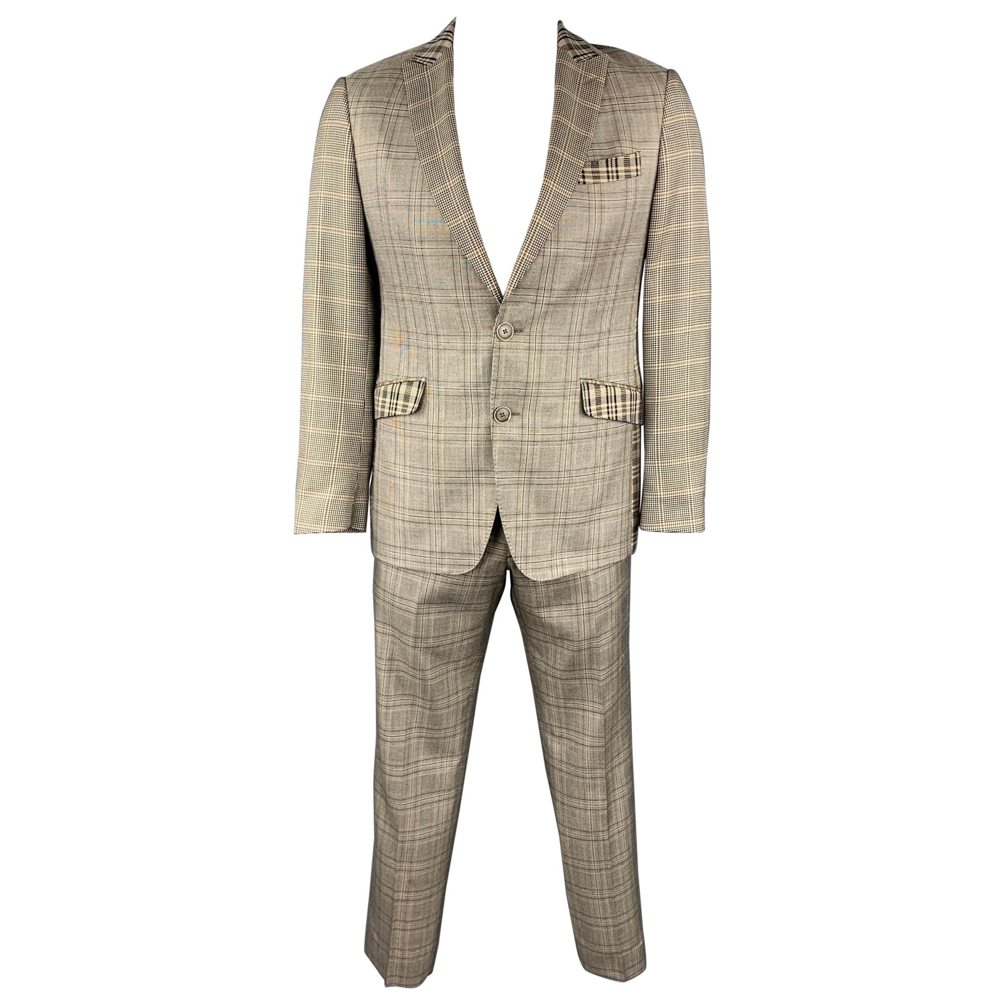 ETRO Size 40 Brown Plaid Silk / Wool Peak Lapel Suit